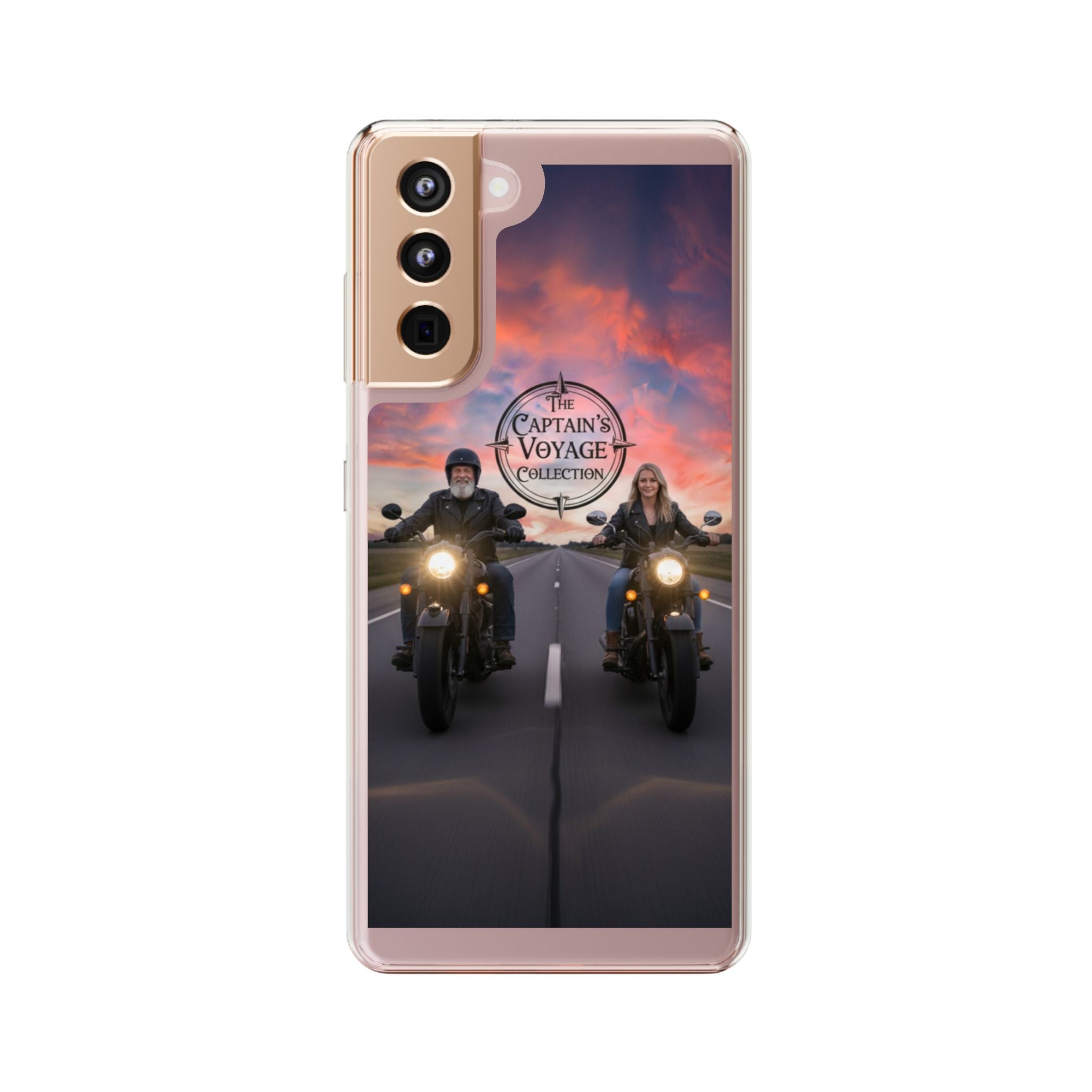 Clear Phone Case — 'The Captain's Voyage Collection' Motorcycle Sunset Design