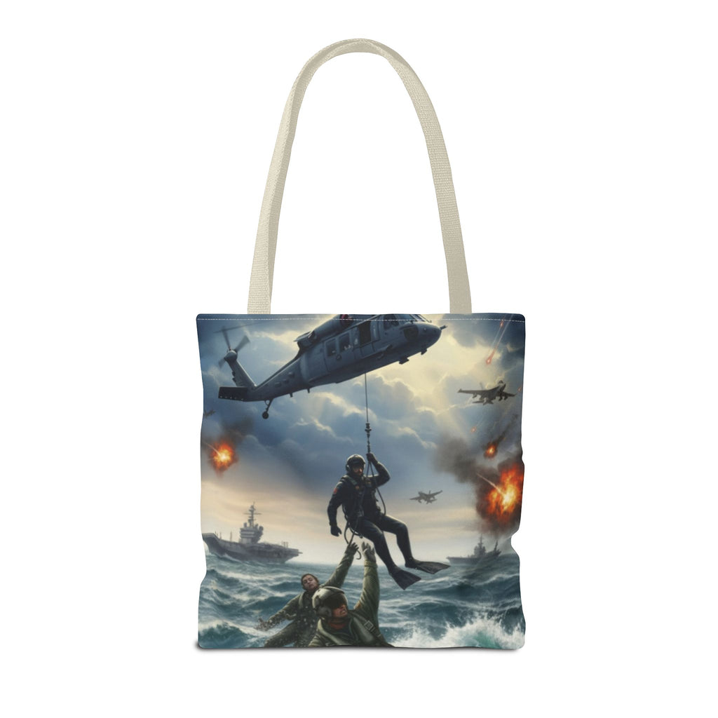 Rescue Squadron Tote Bag – Military Helicopter & Ship Search and Rescue Artwork