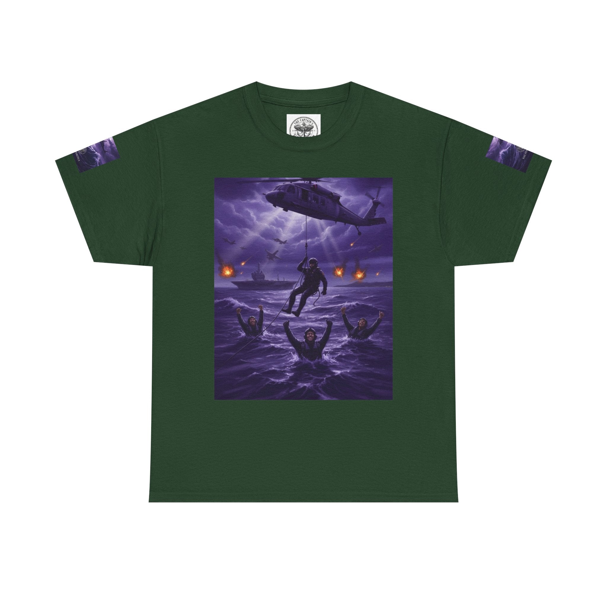 Rescue Night Tee — Purple Helicopter Sea Rescue Graphic T-Shirt