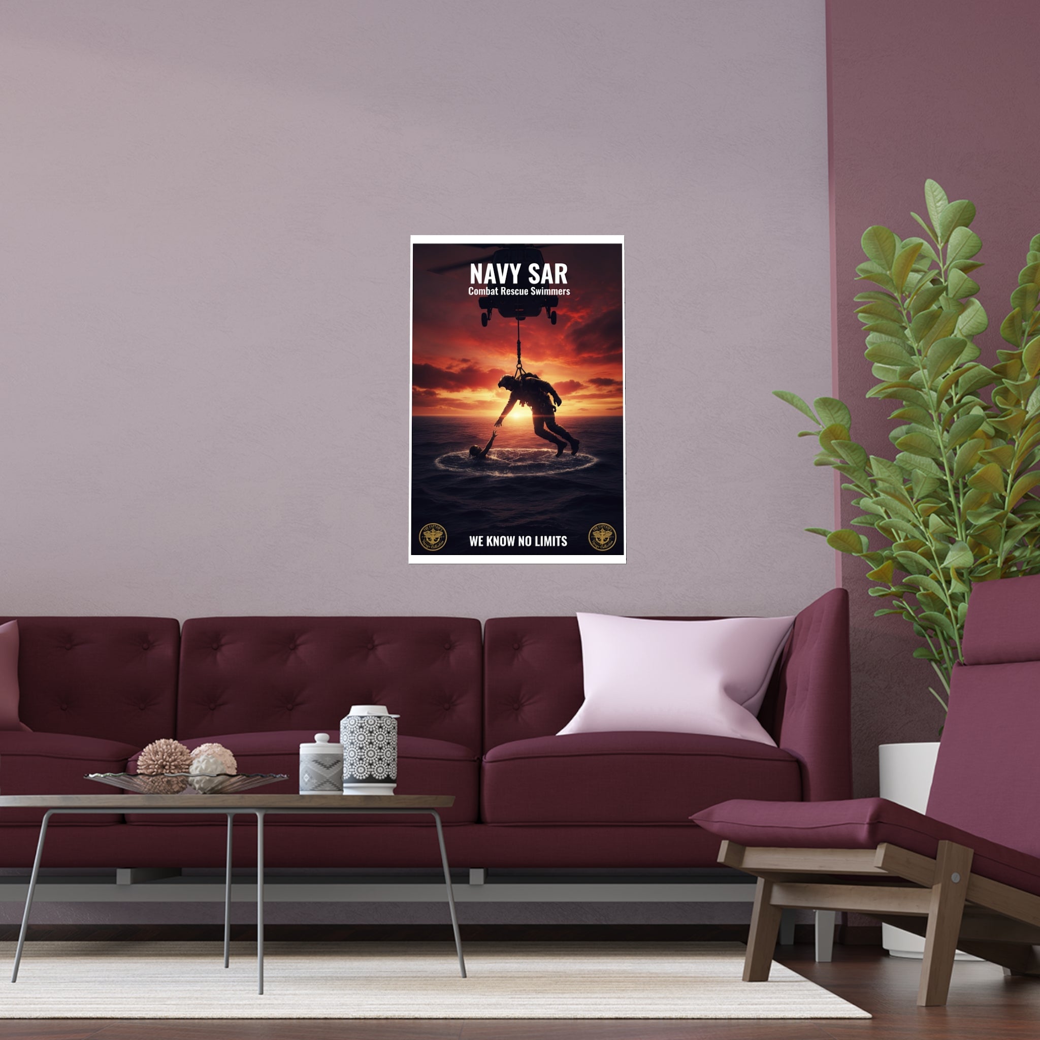 Navy SAR Combat Rescue Swimmers Silk Poster – Military Helicopter Rescue Wall Art