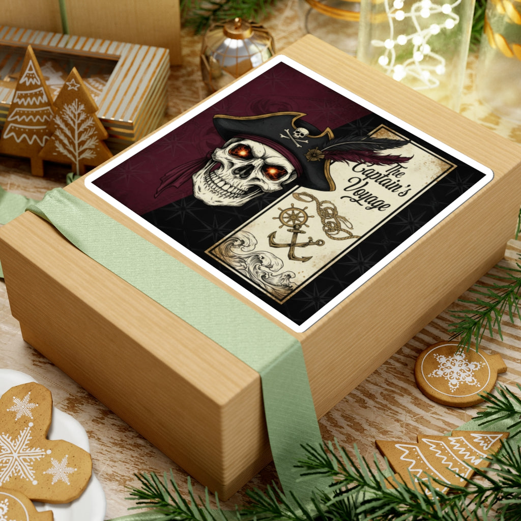 Pirate Skull Kiss-Cut Sticker — "The Captain's Voyage" Vintage Nautical Decal