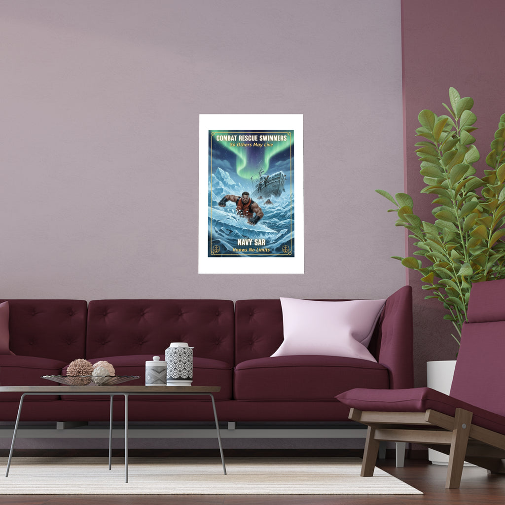 Combat Rescue Swimmers Silk Poster — Navy SAR 'So Others May Live' Arctic Rescue Print