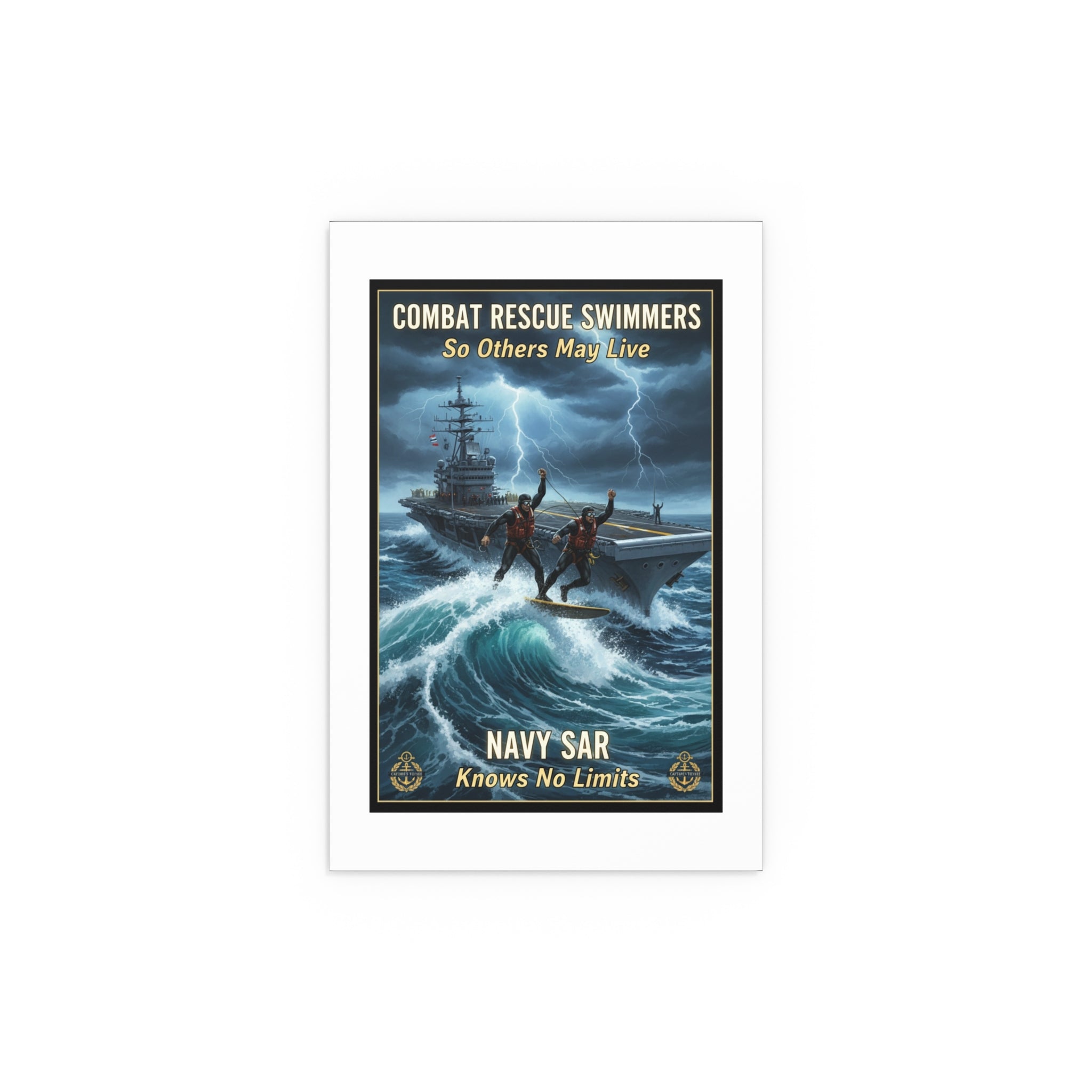 Navy Storm Surfing Silk Poster — Military Aircraft Carrier Art Print (Indoor/Outdoor)