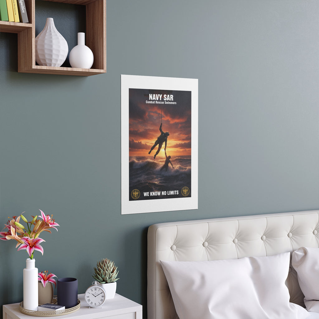 Navy SAR Combat Rescue Swimmers Silk Poster — “We Know No Limits” Indoor/Outdoor Wall Art