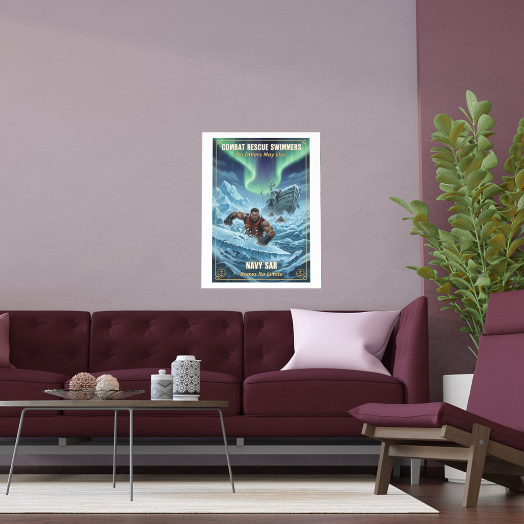 Combat Rescue Swimmers Silk Poster — Navy SAR 'So Others May Live' Arctic Rescue Print