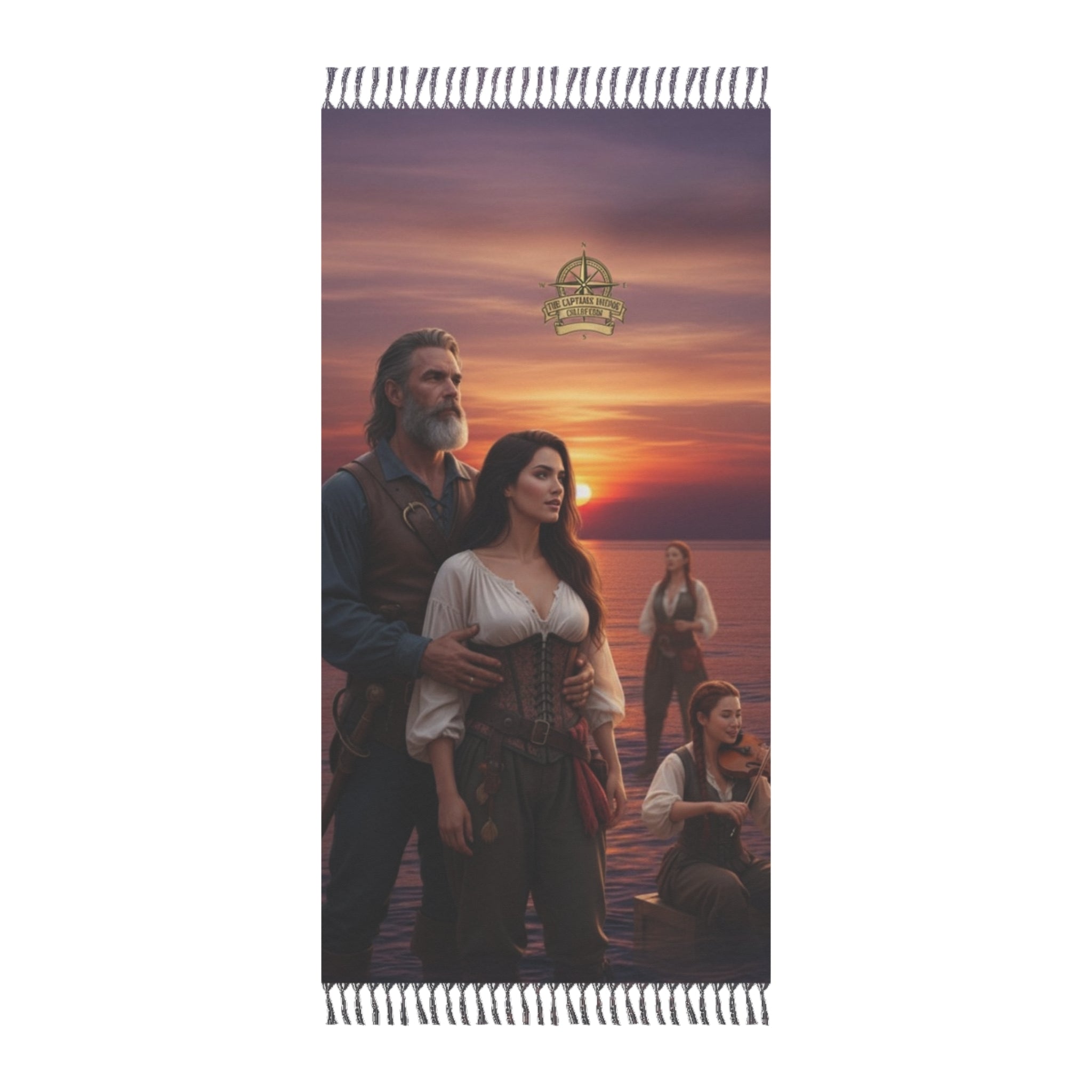 Boho Beach Towel — Vintage Nautical Sunset Scene