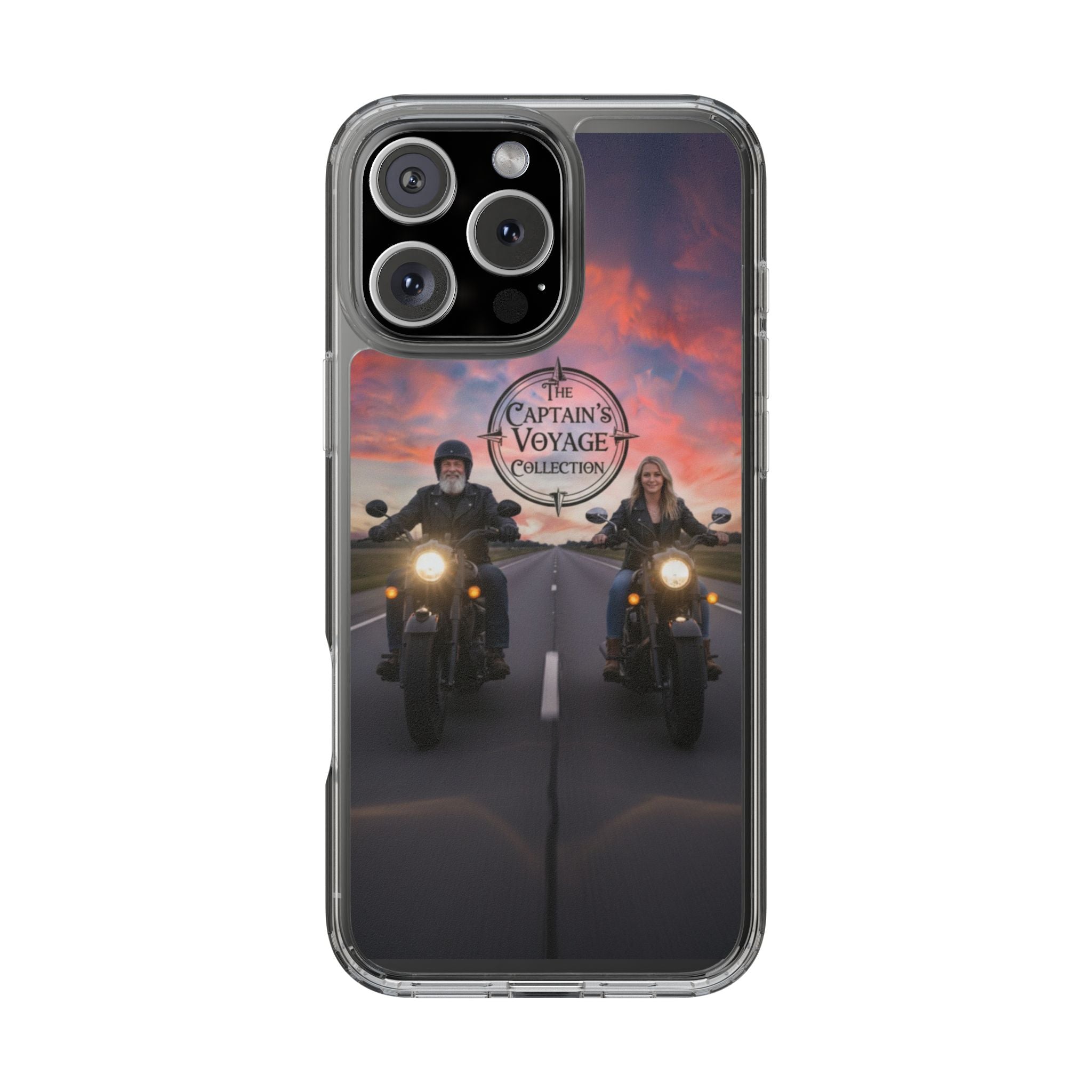 Clear Phone Case — 'The Captain's Voyage Collection' Motorcycle Sunset Design