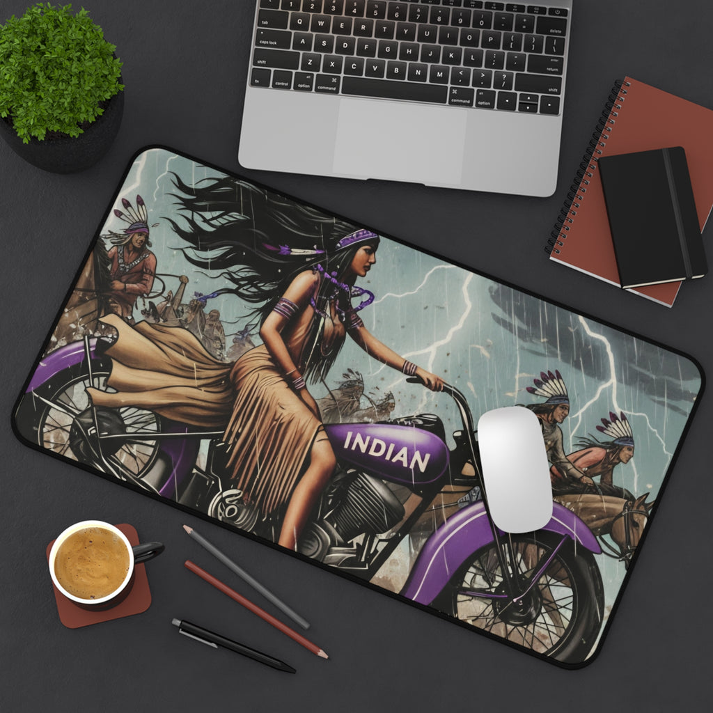 Indian Motorcycle Native Rider Desk Mat — Vintage Biker Art Mouse Pad