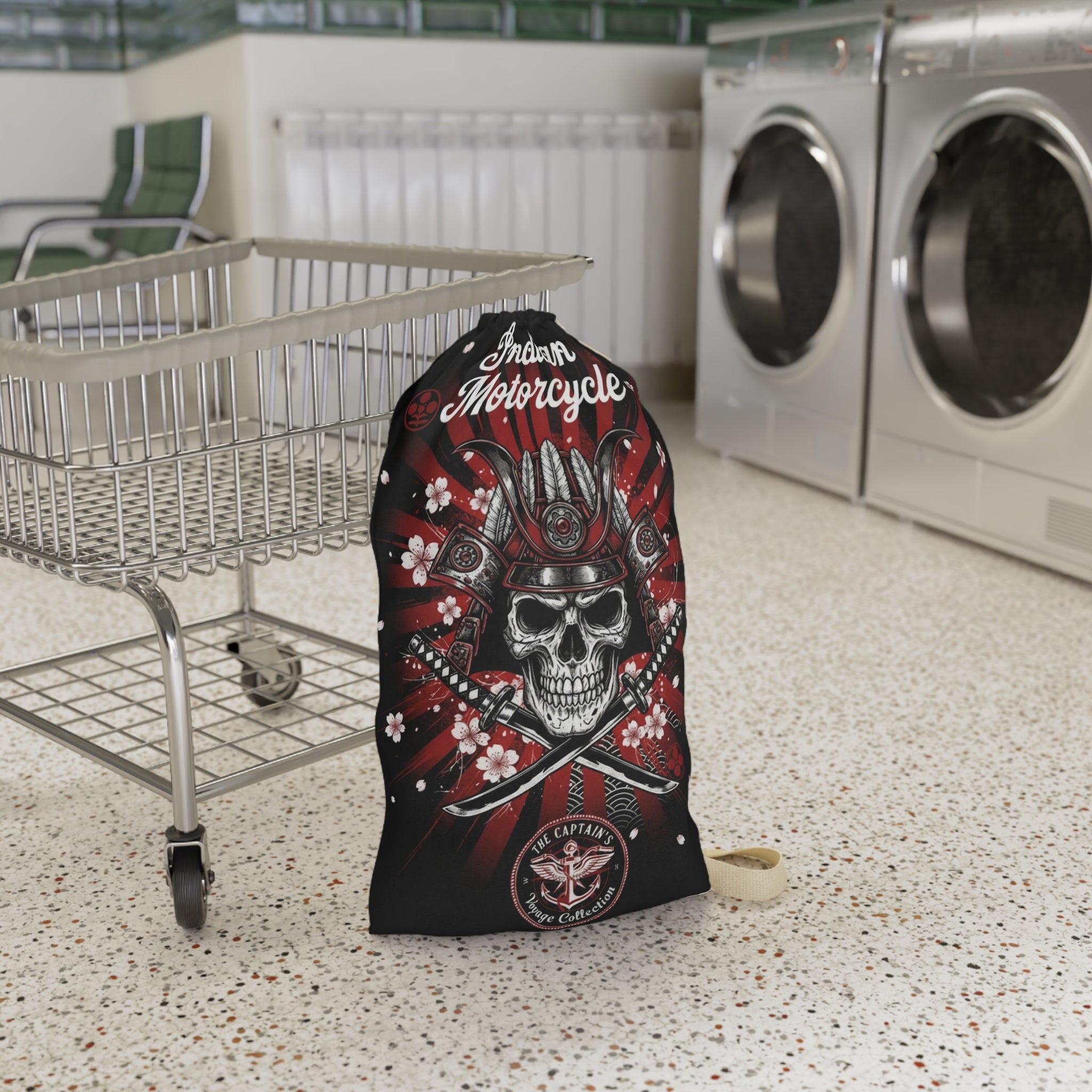 Indian Motorcycle Skull Laundry Bag — Biker Skull Drawstring Wash Bag