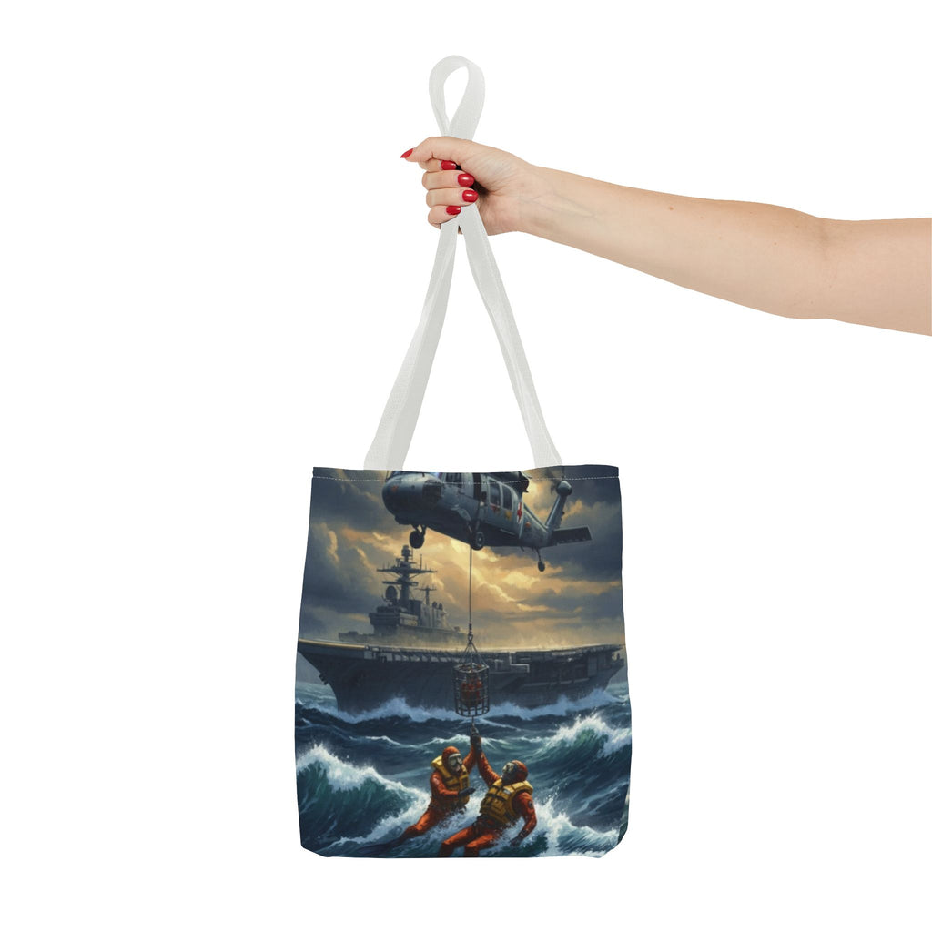 Rescue Squadron Tote Bag – Military Helicopter & Ship Search and Rescue Artwork