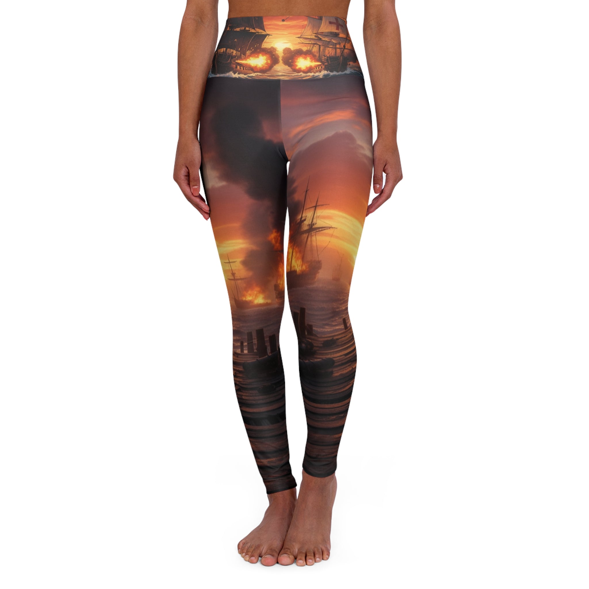 Sunset Coastal High-Waisted Yoga Leggings — Beach Sunset All-Over Print