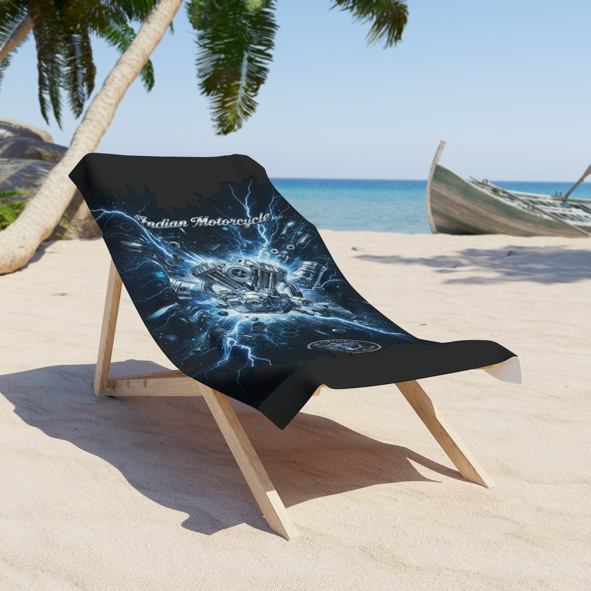 Indian Motorcycle Engine Lightning Beach Towel