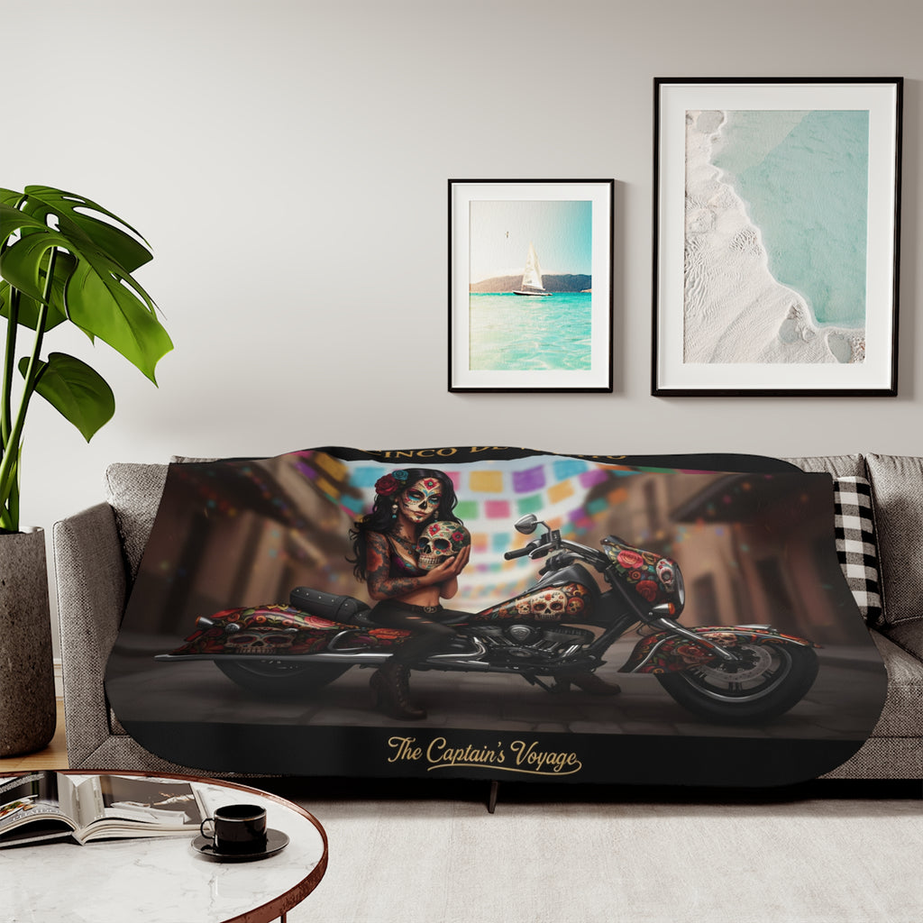 Cinco de Mayo Day of the Dead Biker Sherpa Blanket