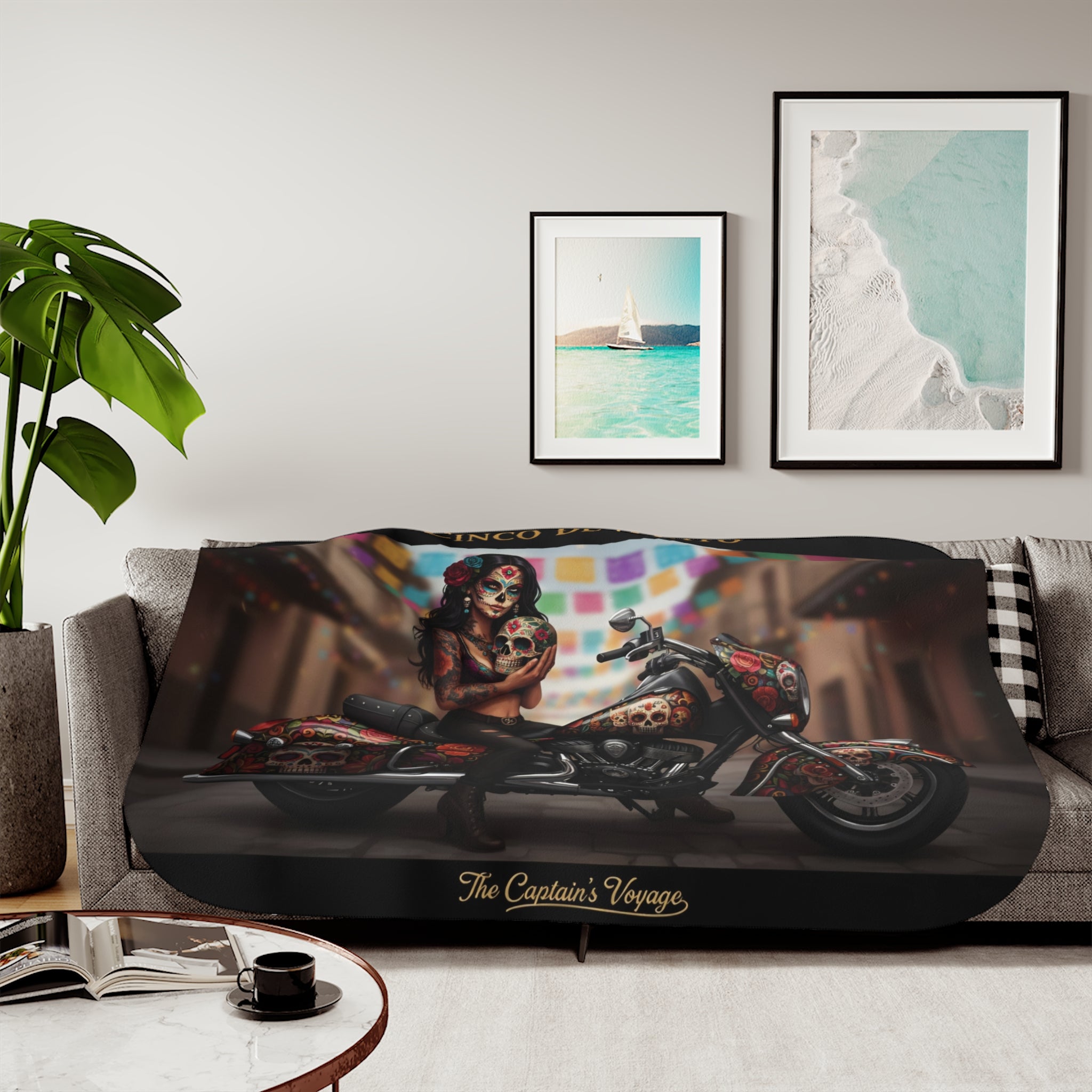 Cinco de Mayo Day of the Dead Biker Sherpa Blanket