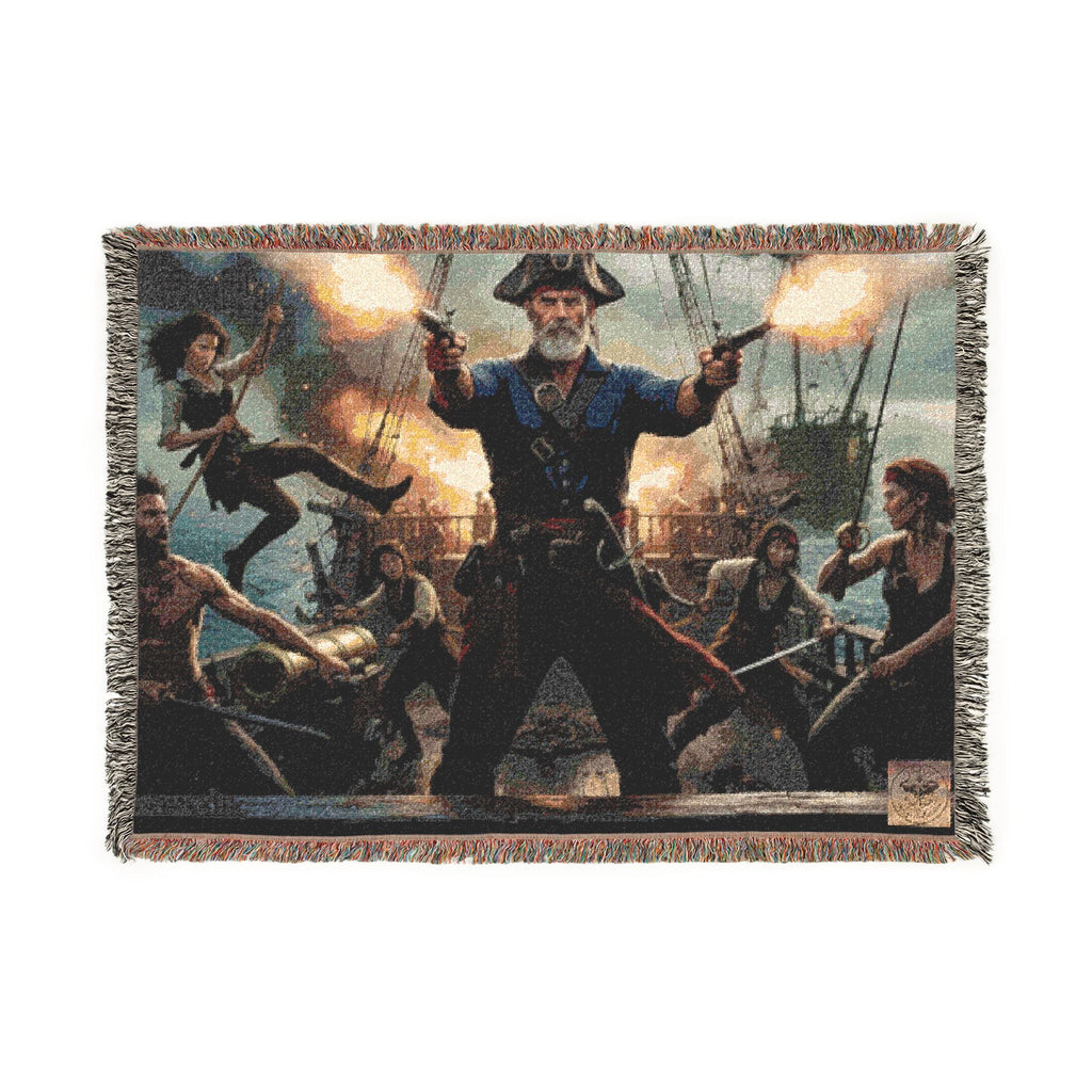 Pirate Captain Throw Blanket — Vintage Ship Battle Woven Tapestry