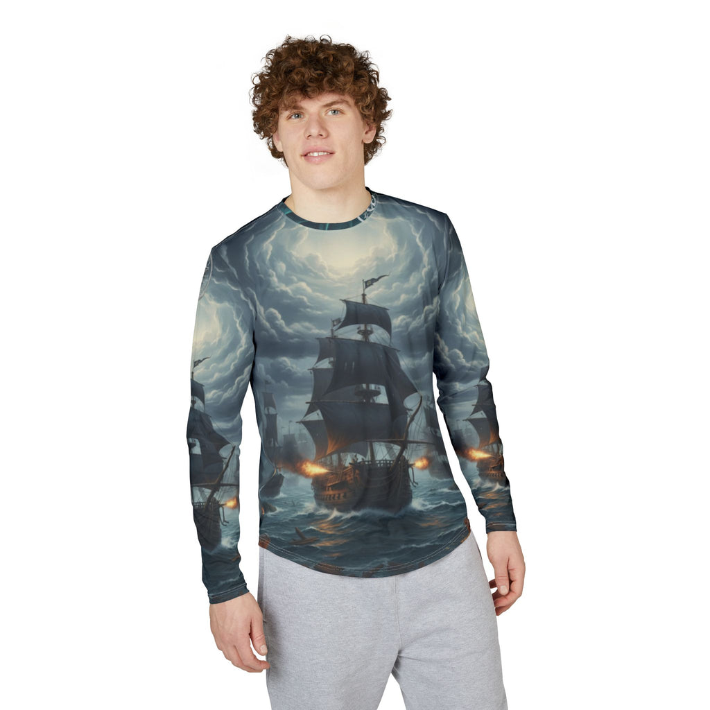 Sailing Storm Long Sleeve UV Shirt — Pirate Ship Ocean Wave AOP