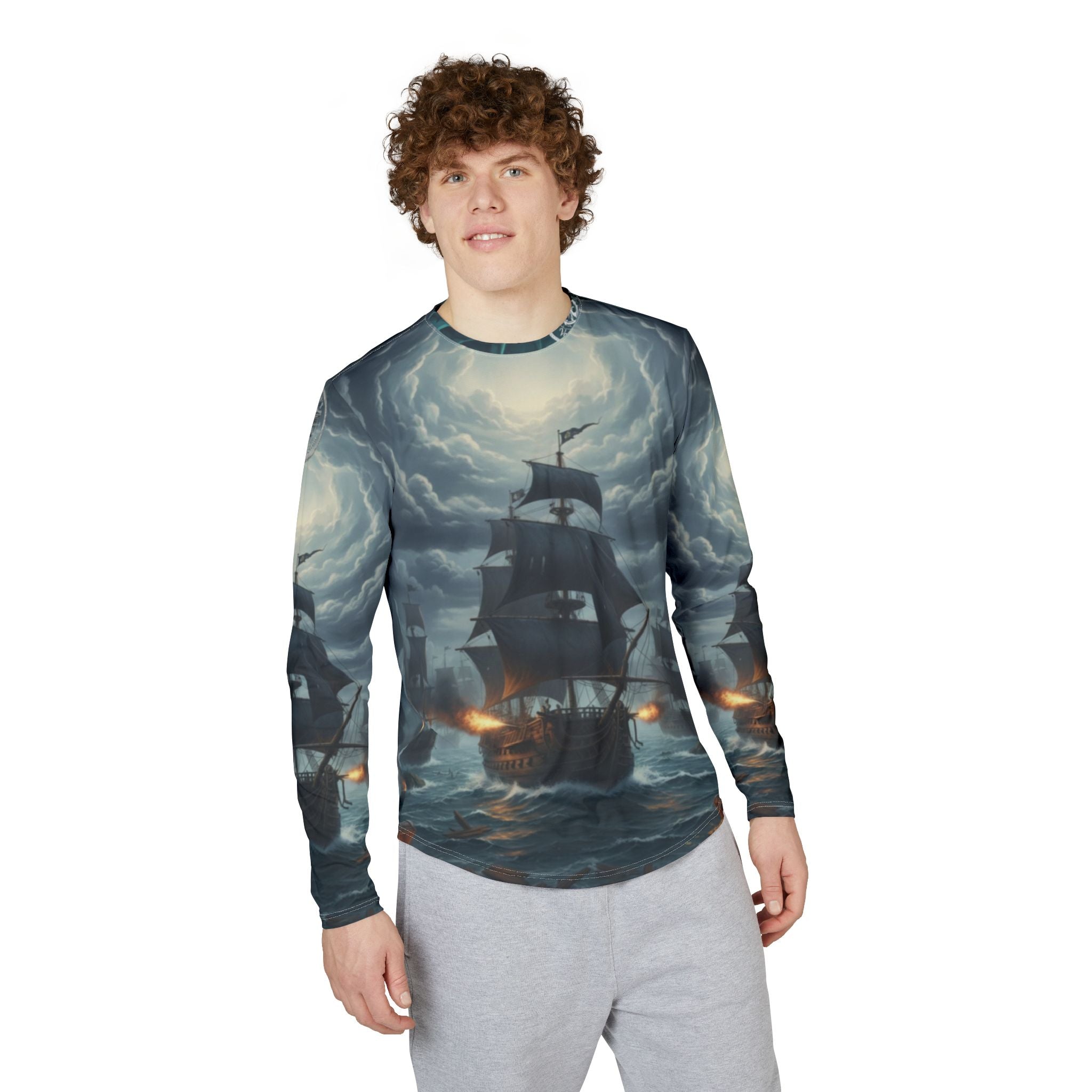 Sailing Storm Long Sleeve UV Shirt — Pirate Ship Ocean Wave AOP