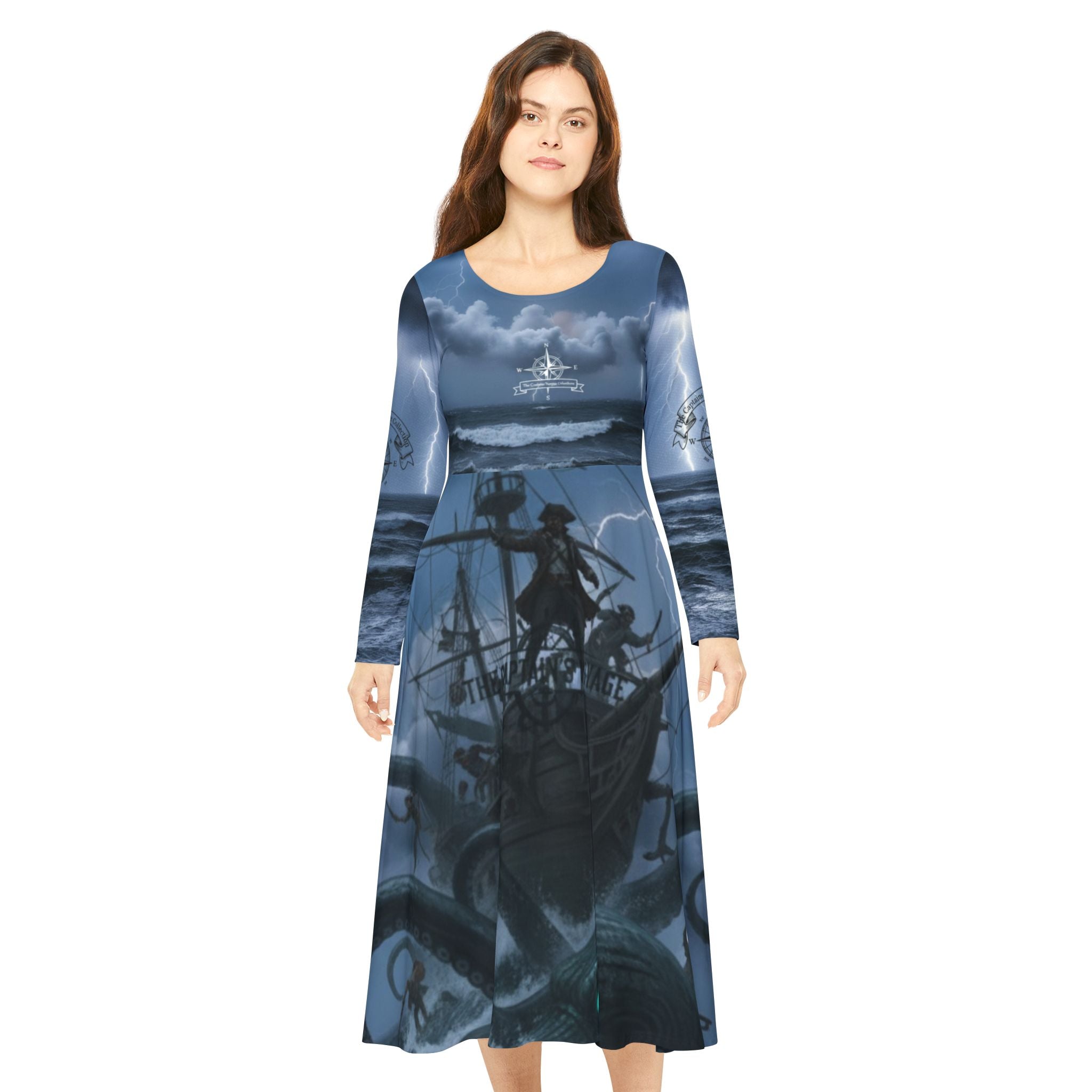 Pirate Ship Kraken Dance Dress — Women’s Long Sleeve Nautical Fantasy AOP
