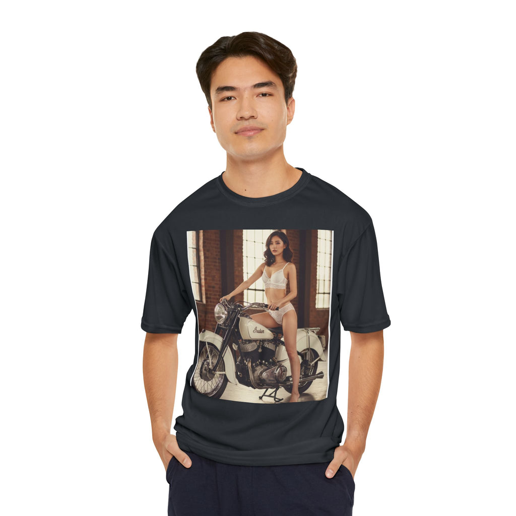 Pinup Motorcycle Tee — Vintage Biker Girl Photo Print