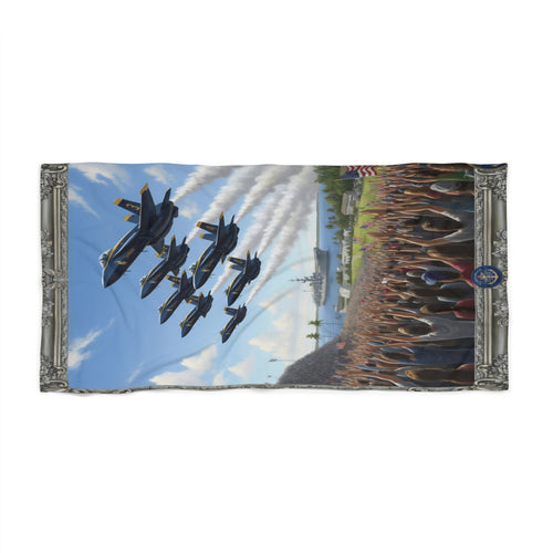 Blue Angels Airshow Beach Towel — Military Jet Flyover Crowd Design