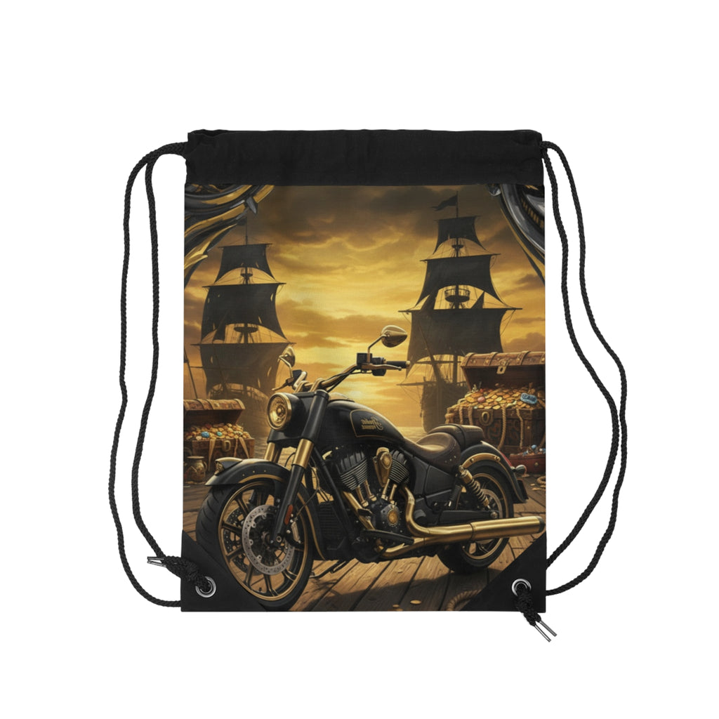 Pirate Motorcycle Drawstring Bag — Vintage Rider & Treasure Nightpack