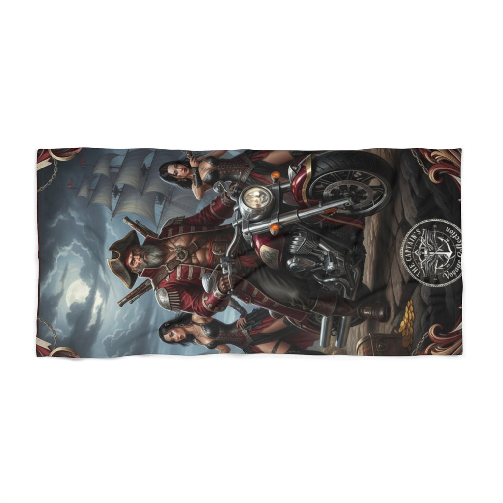 Pirate Biker Beach Towel – Skull & Motorcycle Pirate Crew Print