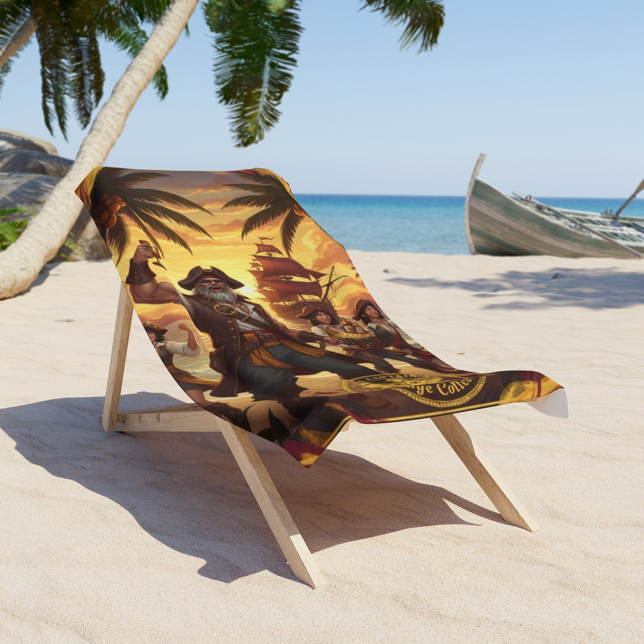 Pirate Sunset Beach Towel – Vintage Captain Skull Design