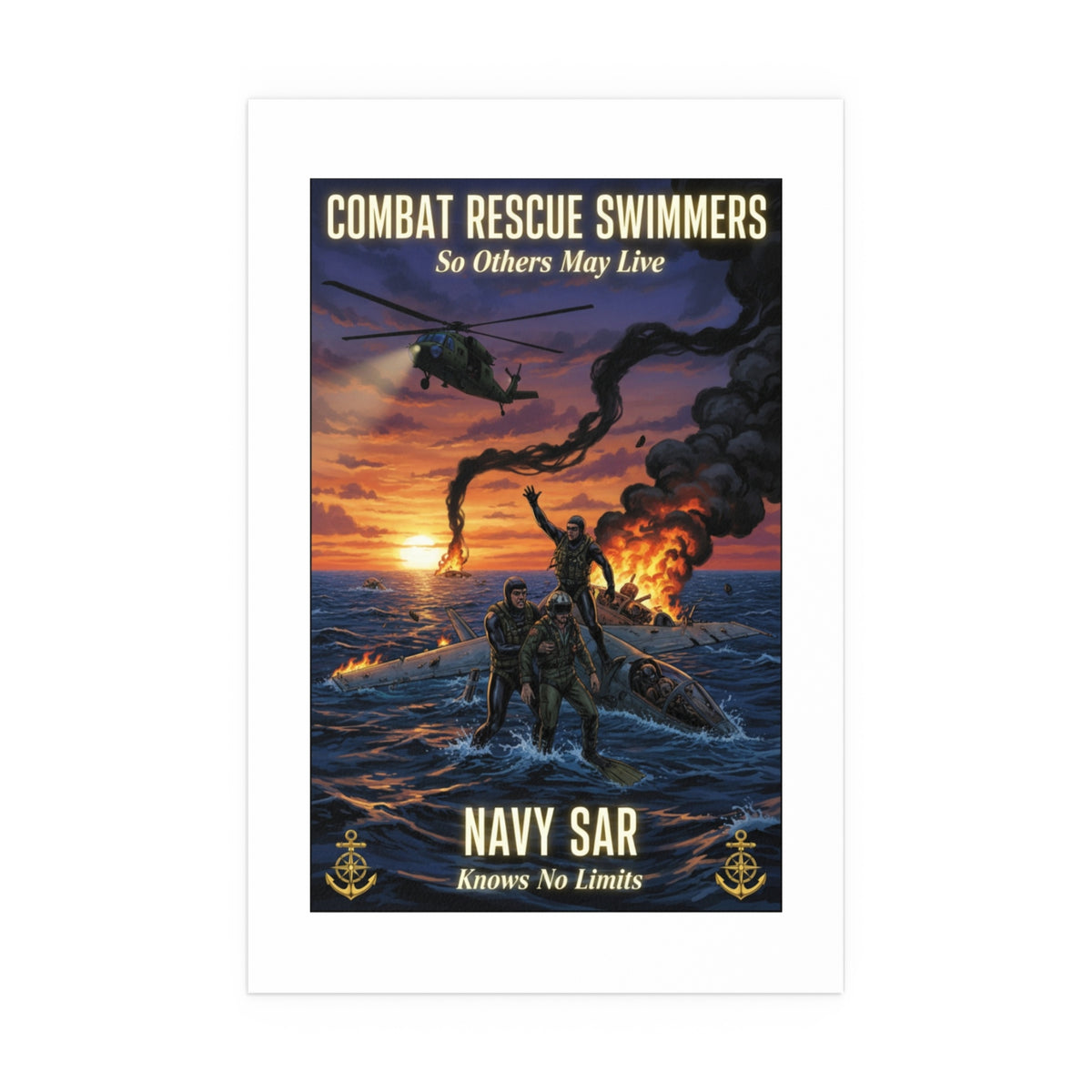 Navy SAR Combat Rescue Swimmers Silk Poster — Indoor/Outdoor Military Wall Art