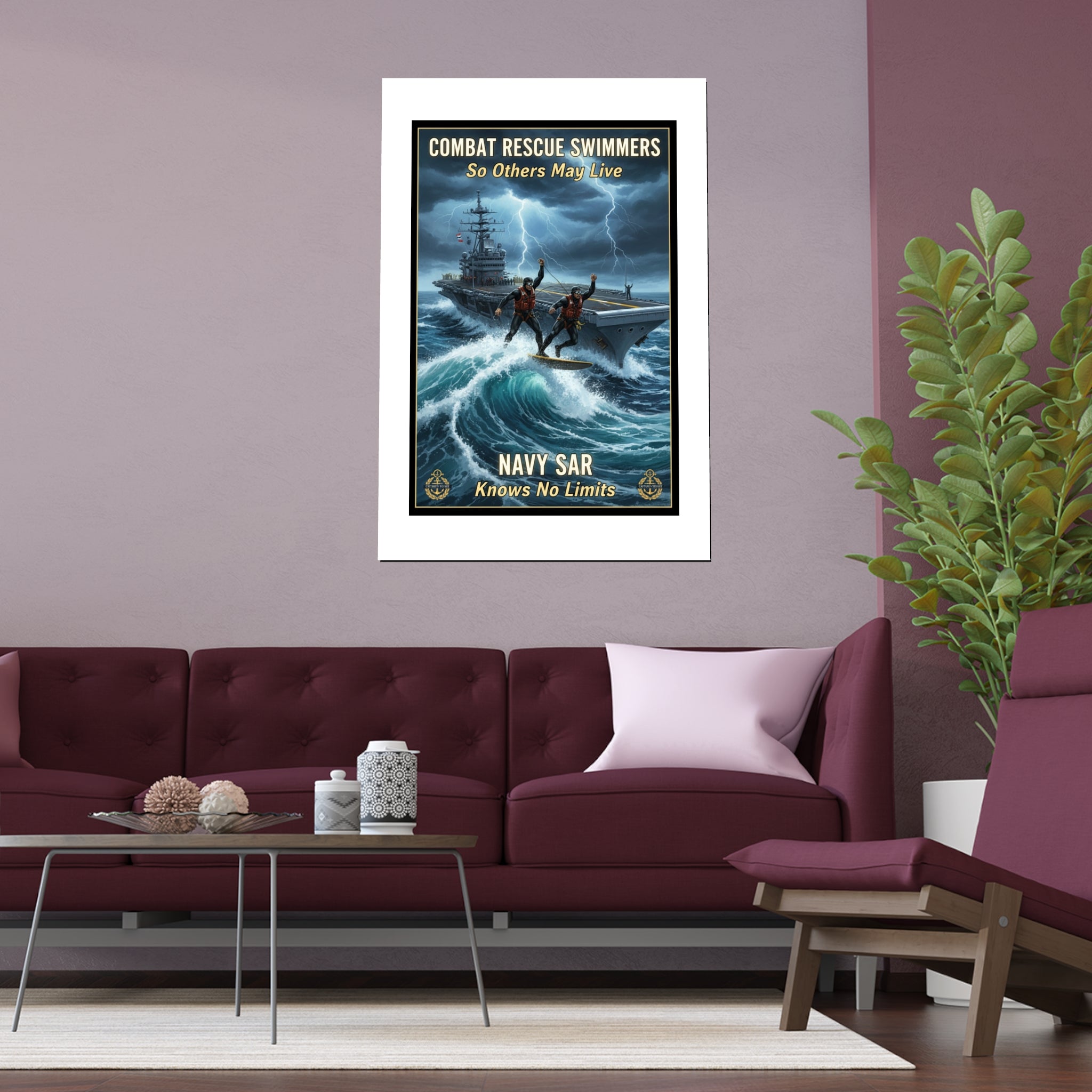 Navy Storm Surfing Silk Poster — Military Aircraft Carrier Art Print (Indoor/Outdoor)