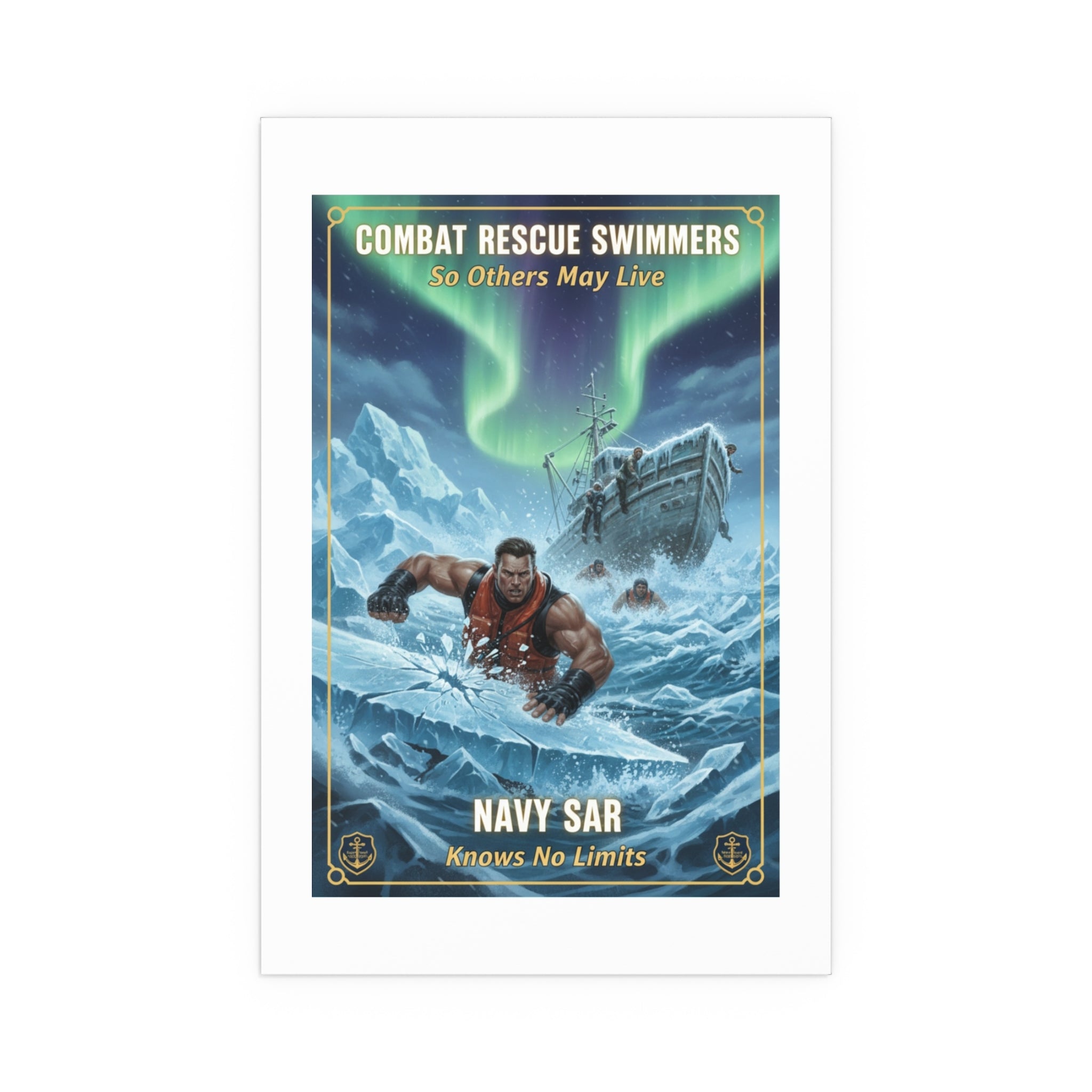 Combat Rescue Swimmers Silk Poster — Navy SAR 'So Others May Live' Arctic Rescue Print
