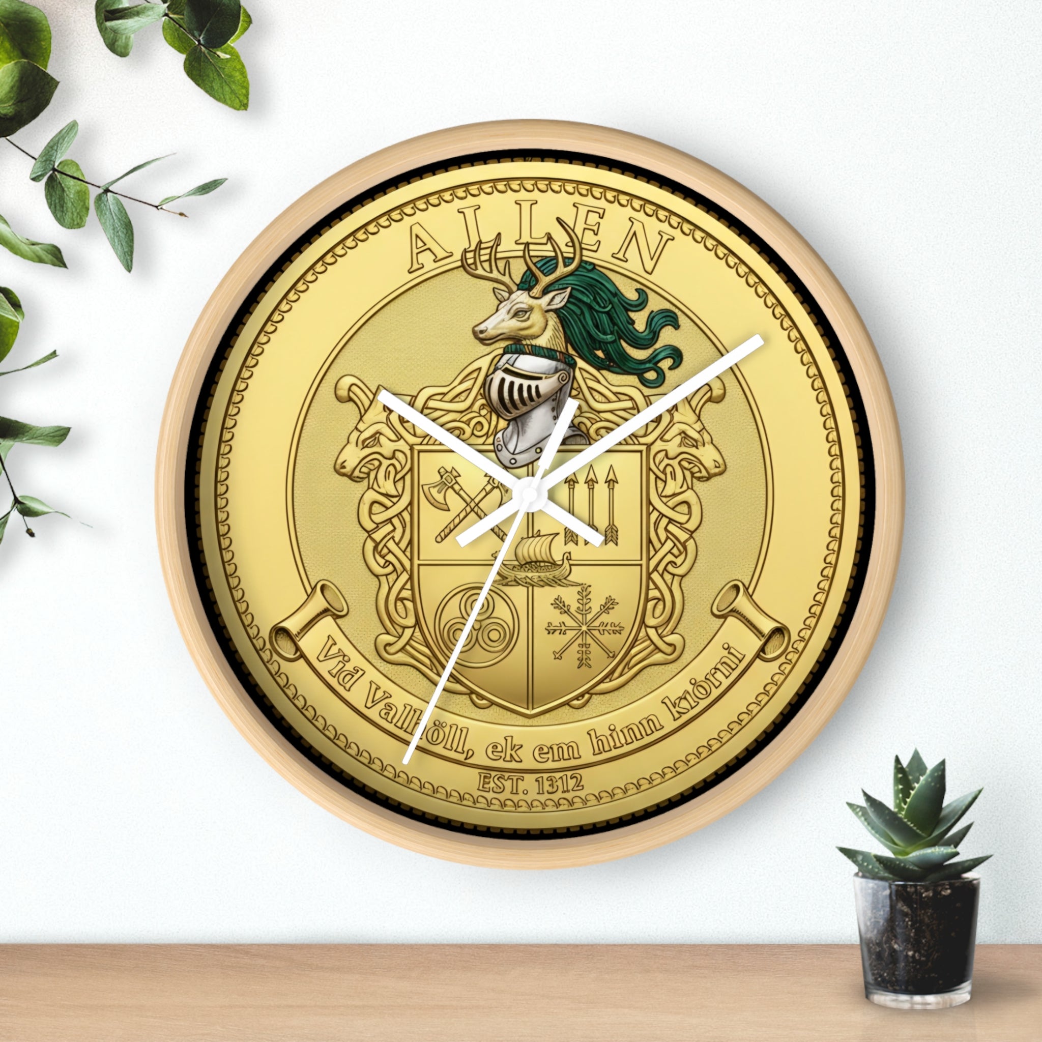 Wall Clock — Aitken Family Crest Gold Coat of Arms Clock