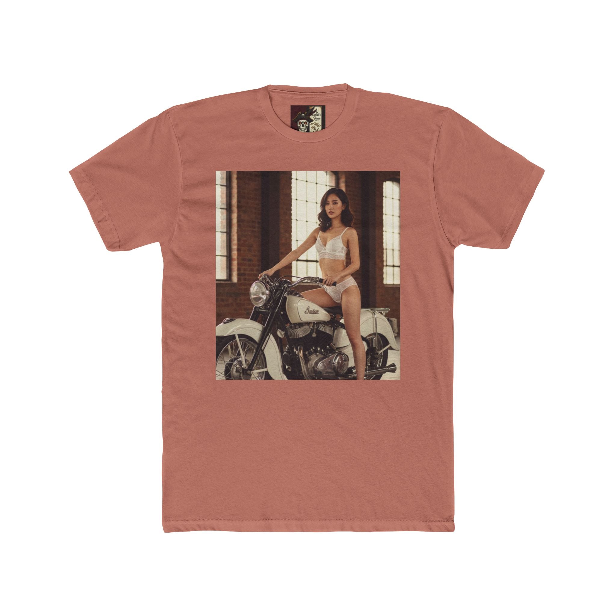 Vintage Motorcycle Pinup Tee — Retro Biker Photo Crewneck