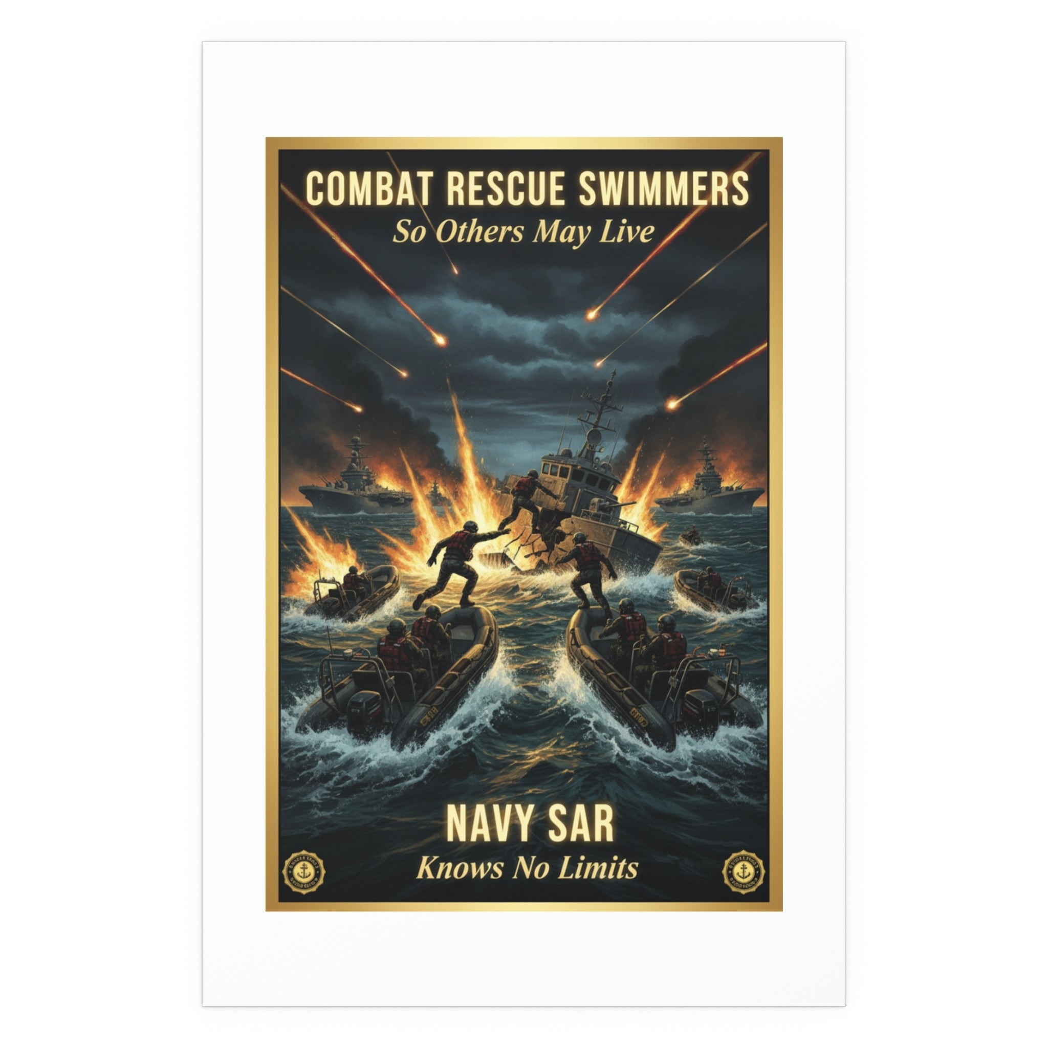 Combat Rescue Swimmers Silk Poster — 'So Others May Live' Navy SAR Wall Art