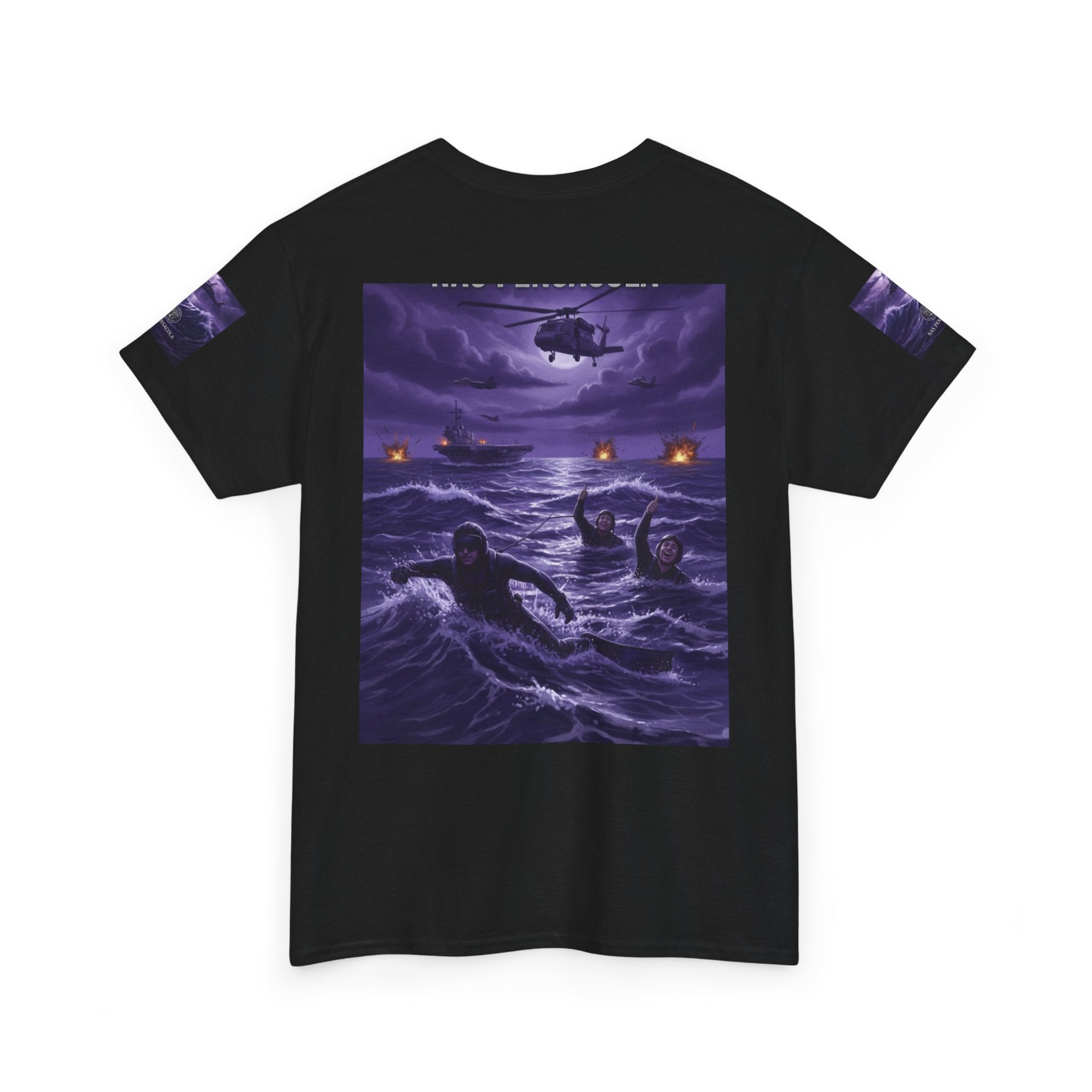 Rescue Night Tee — Purple Helicopter Sea Rescue Graphic T-Shirt