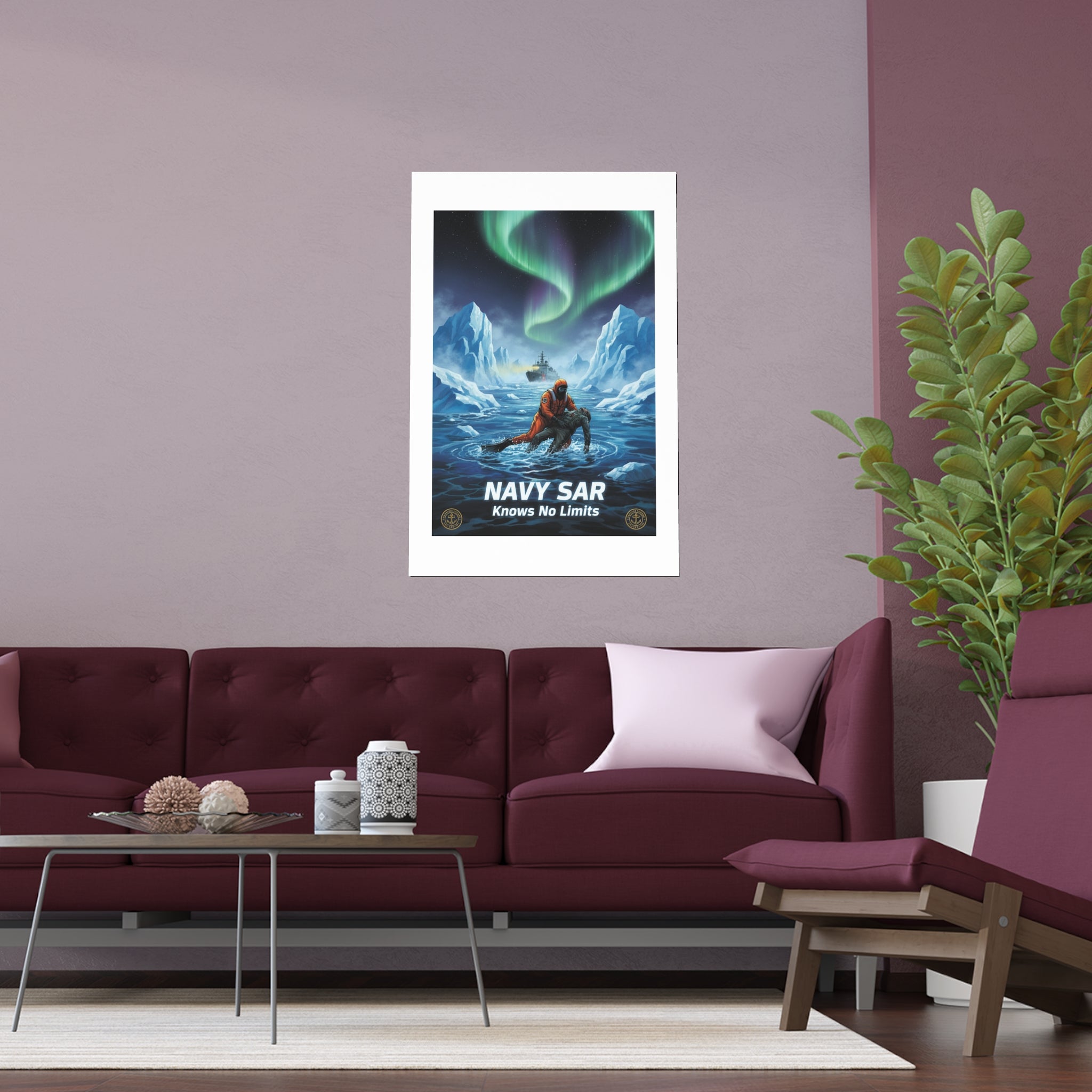 Silk Poster — 'Navy SAR Knows No Limits' Arctic Rescue Wall Art (Indoor/Outdoor)