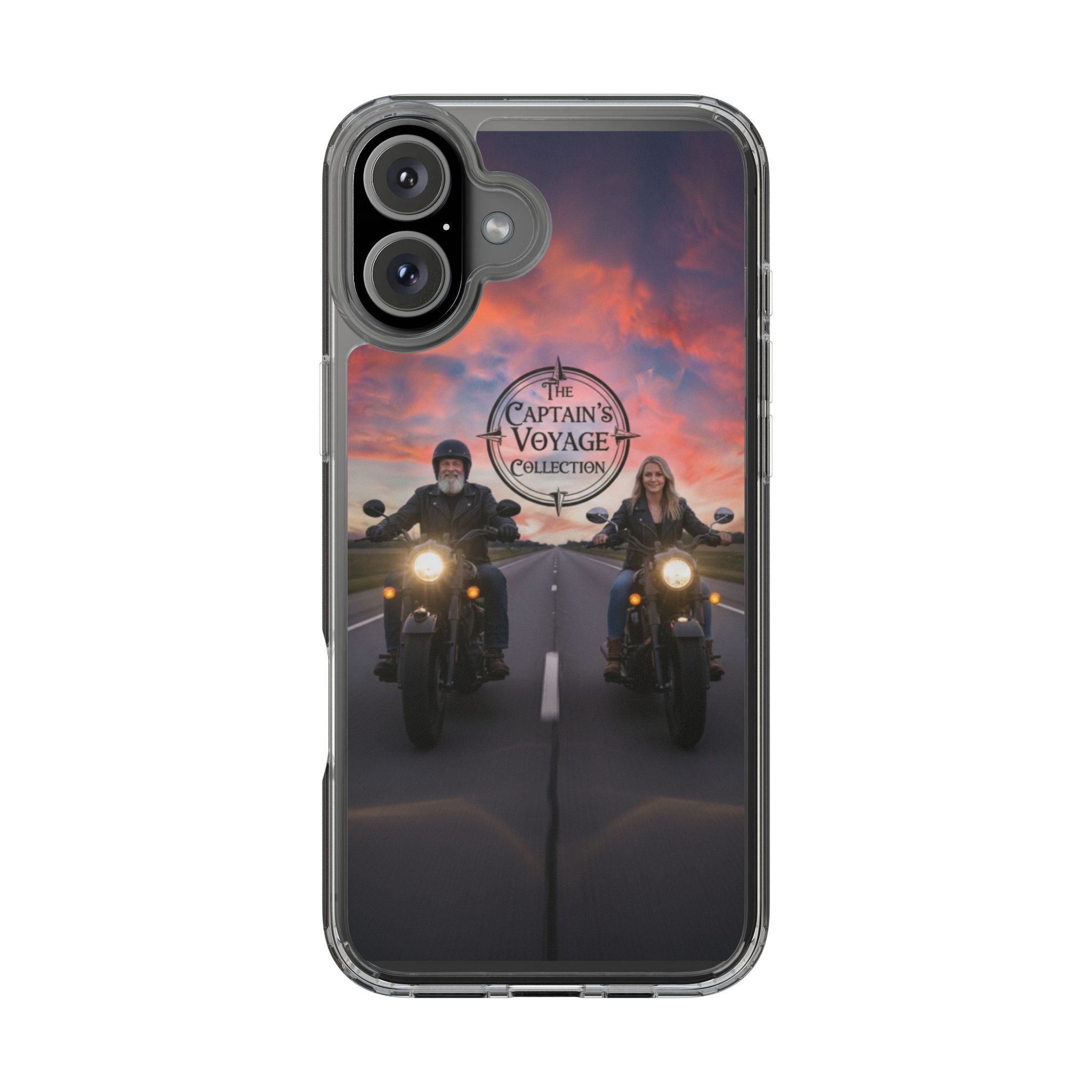 Clear Phone Case — 'The Captain's Voyage Collection' Motorcycle Sunset Design