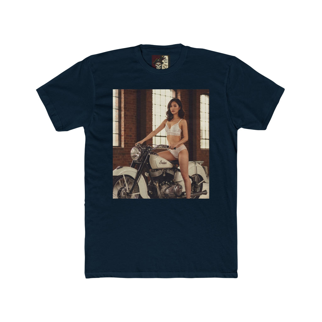 Vintage Motorcycle Pinup Tee — Retro Biker Photo Crewneck