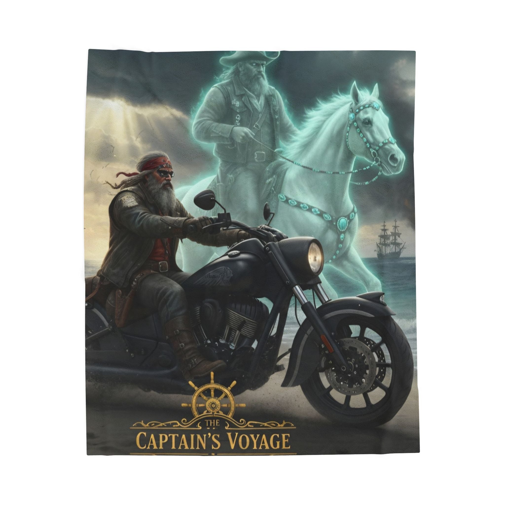 Captain's Voyage Velveteen Plush Blanket — Ghost Pirate Motorcycle Design