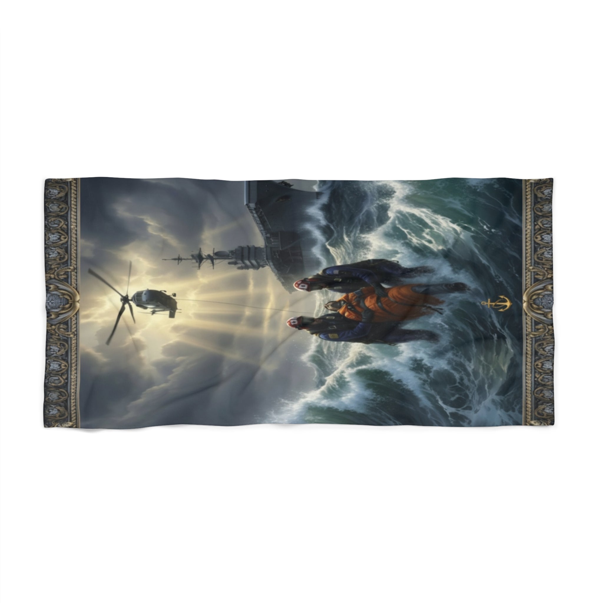Nautical Rescue Beach Towel — Stormy Sea Lifeboat Design