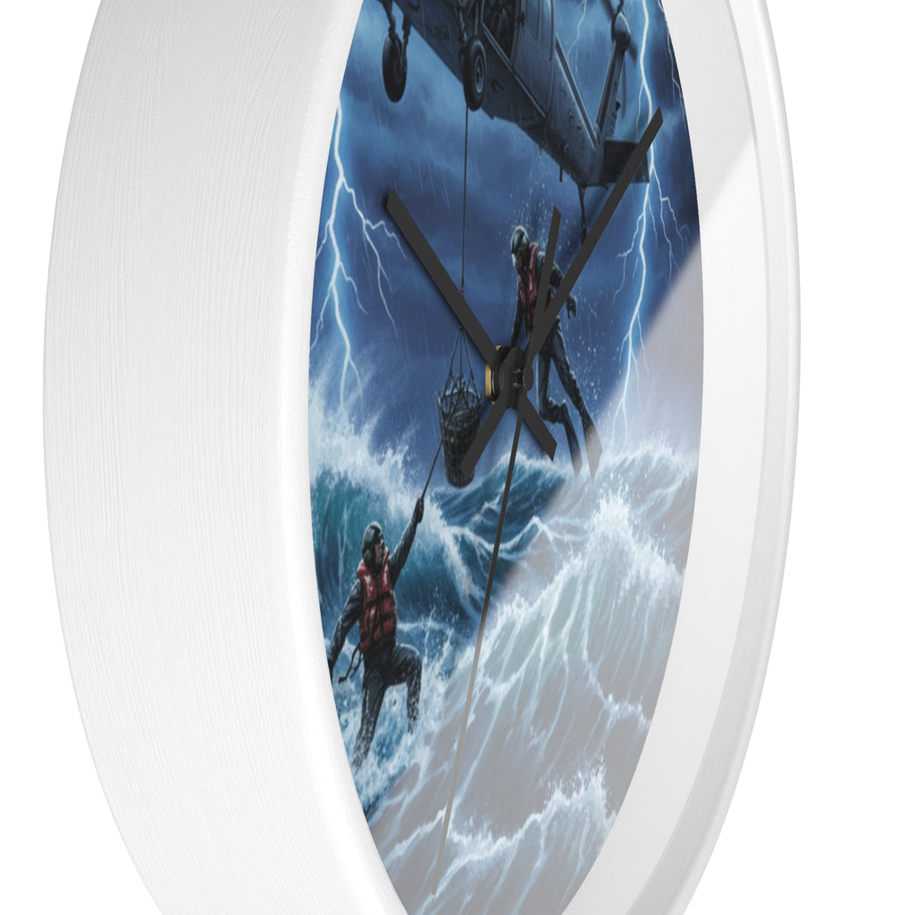 Rescue Helicopter Storm Wall Clock — Search & Rescue Ocean Scene
