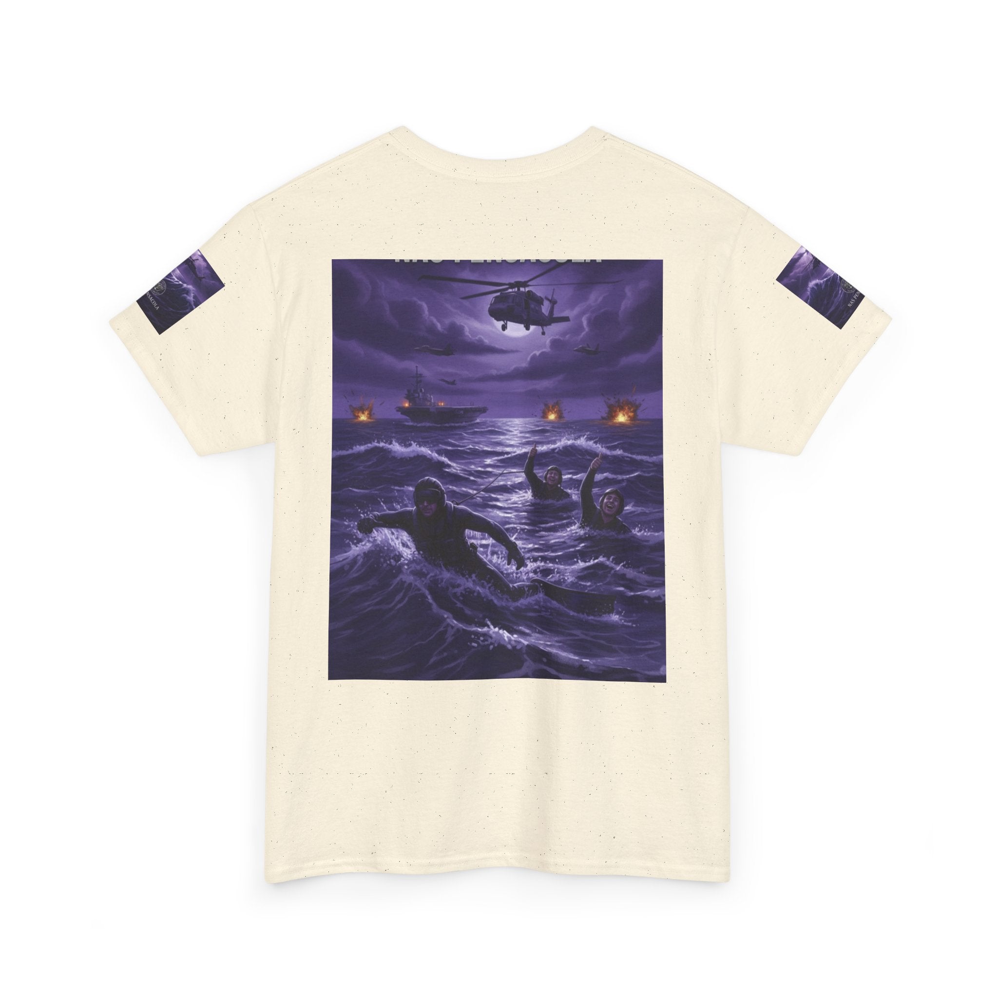 Rescue Night Tee — Purple Helicopter Sea Rescue Graphic T-Shirt