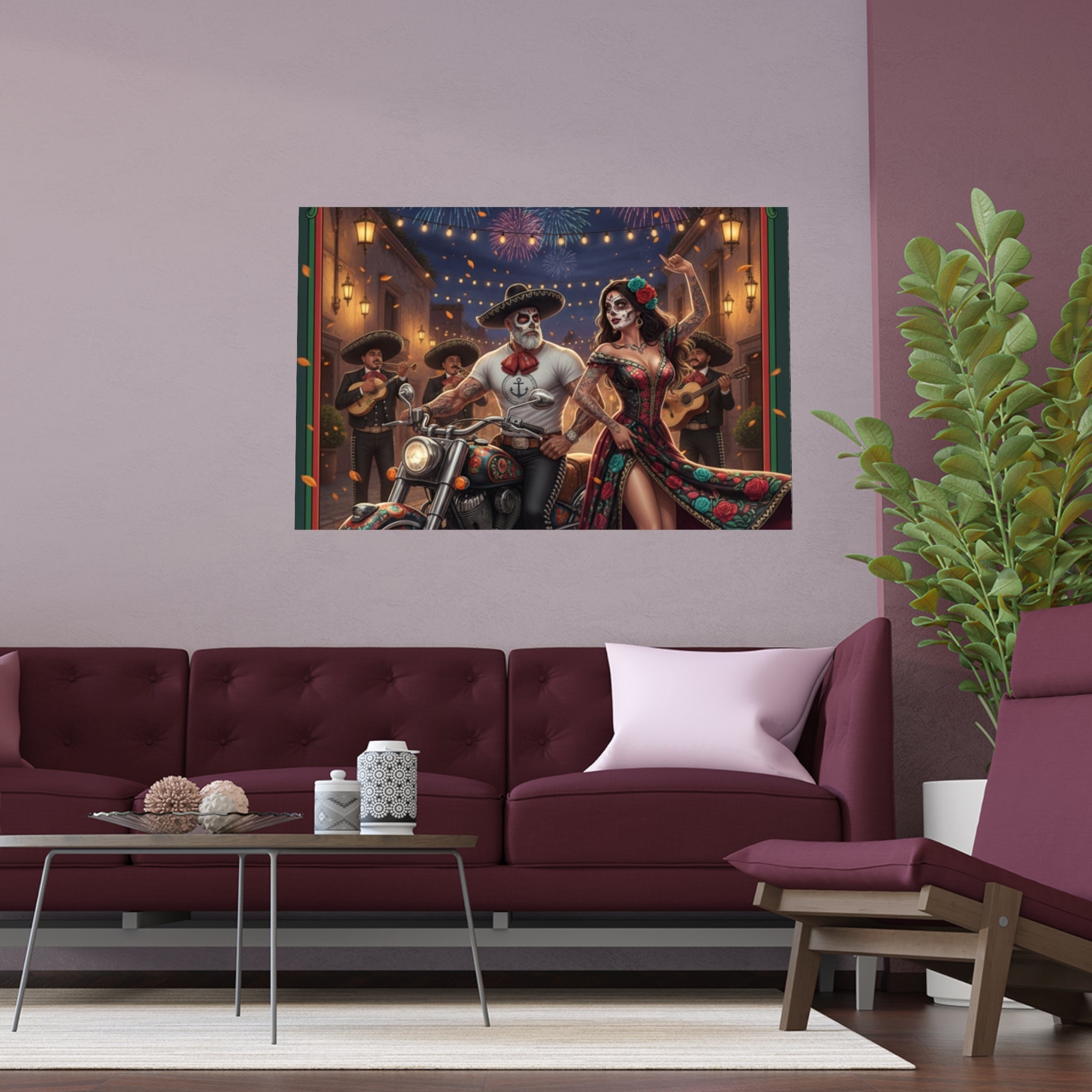 Day of the Dead Biker Silk Poster — Outdoor/Indoor Dia de los Muertos Wall Art