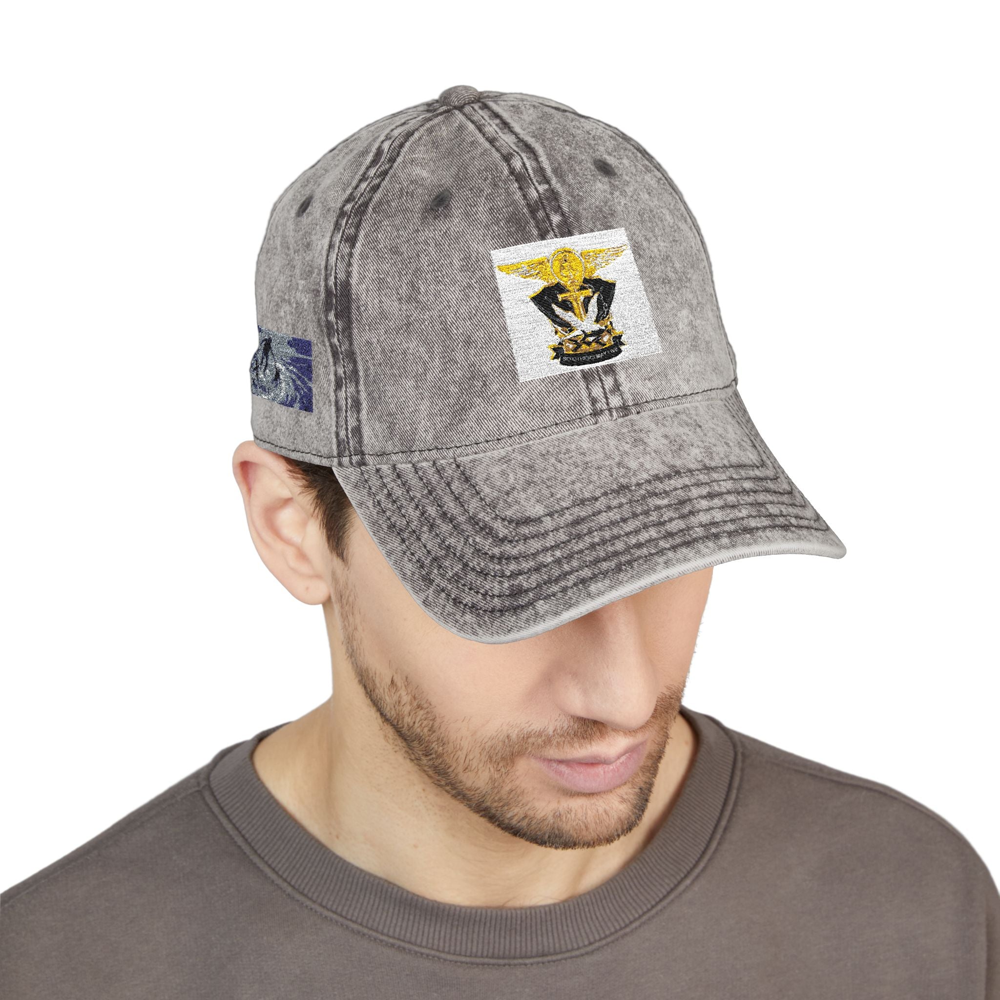 Vintage Embroidered Cap with Tiger Patch — Distressed Red Baseball Hat