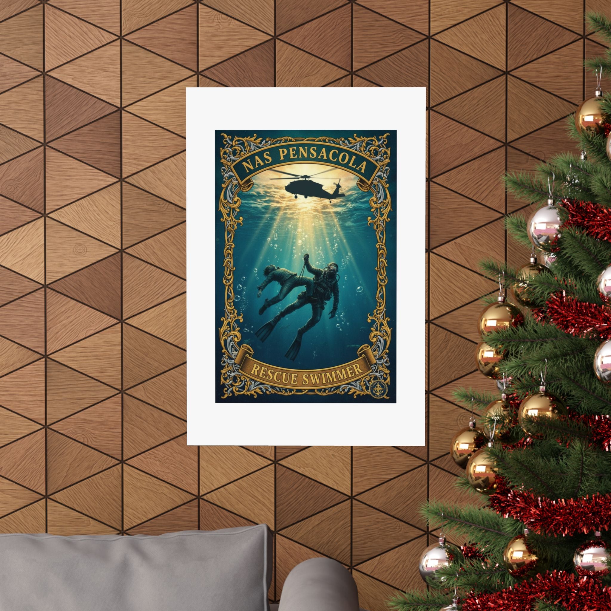 NAS Pensacola Rescue Swimmer Matte Vertical Poster — Military Diver Wall Art