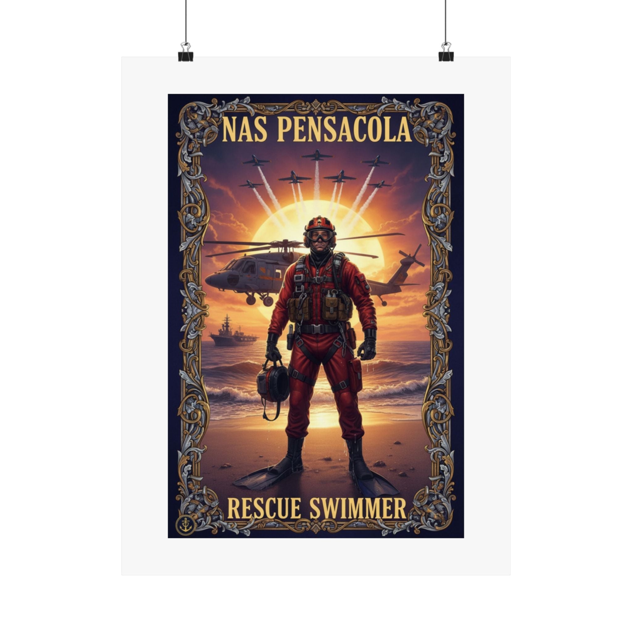 NAS Pensacola Rescue Swimmer Matte Poster — Military Search & Rescue Wall Art
