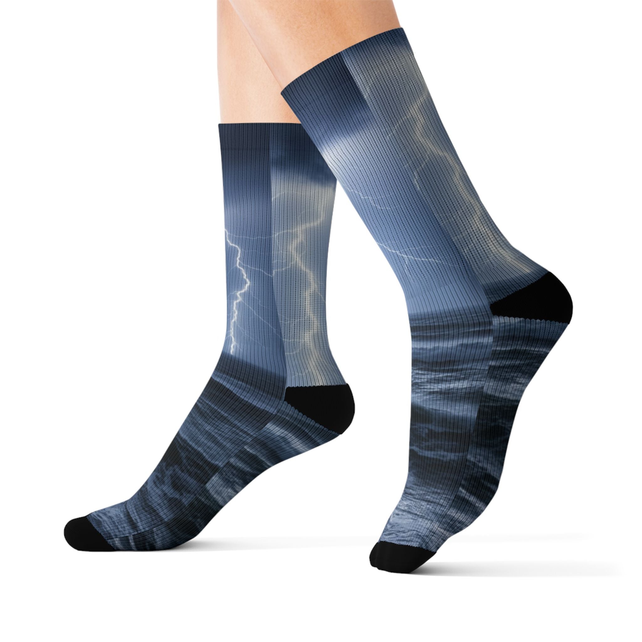 Storm Lightning Sublimation Socks — Nautical Thunder Crew Socks