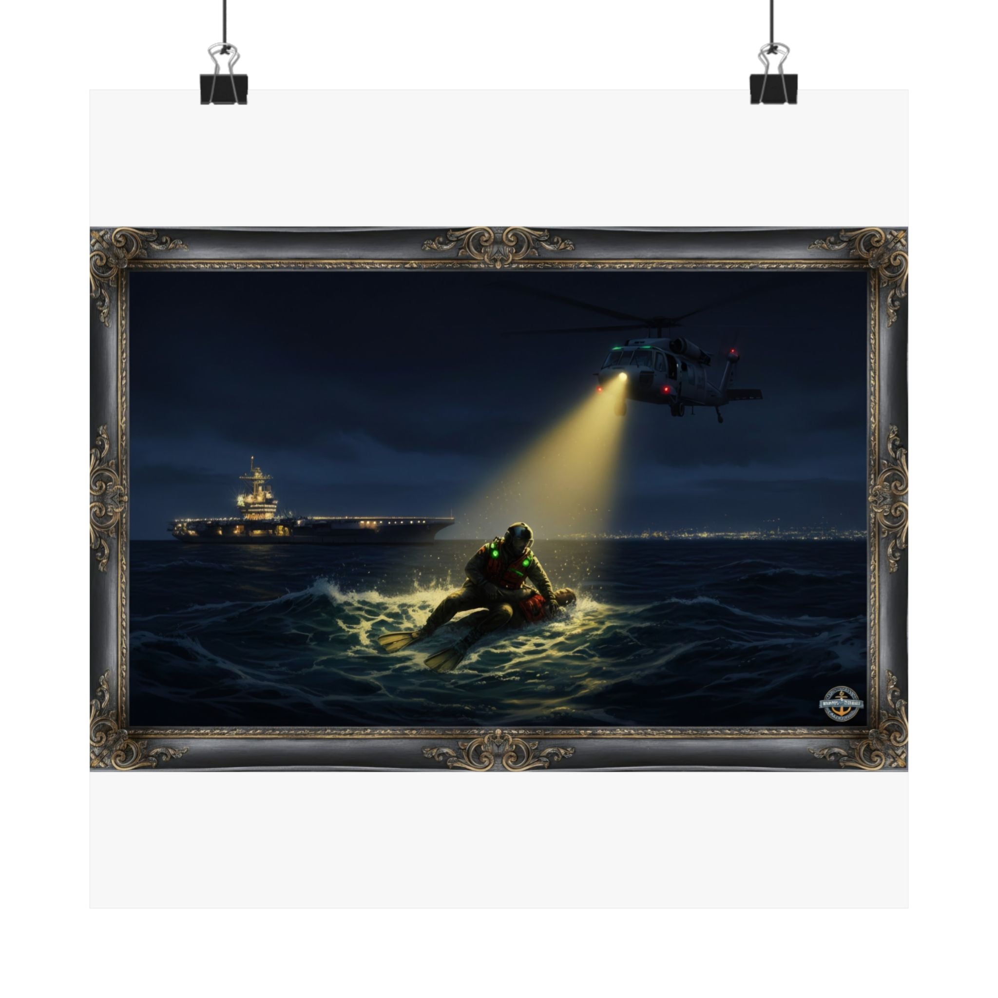 Navy SAR Rescue Night Scene Matte Poster