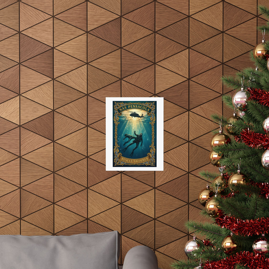 NAS Pensacola Rescue Swimmer Matte Vertical Poster — Military Diver Wall Art