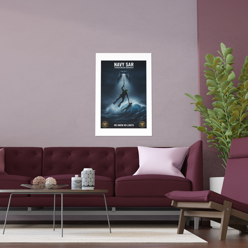 Navy SAR Combat Rescue Swimmers Silk Poster – “We Know No Limits” Indoor/Outdoor Print