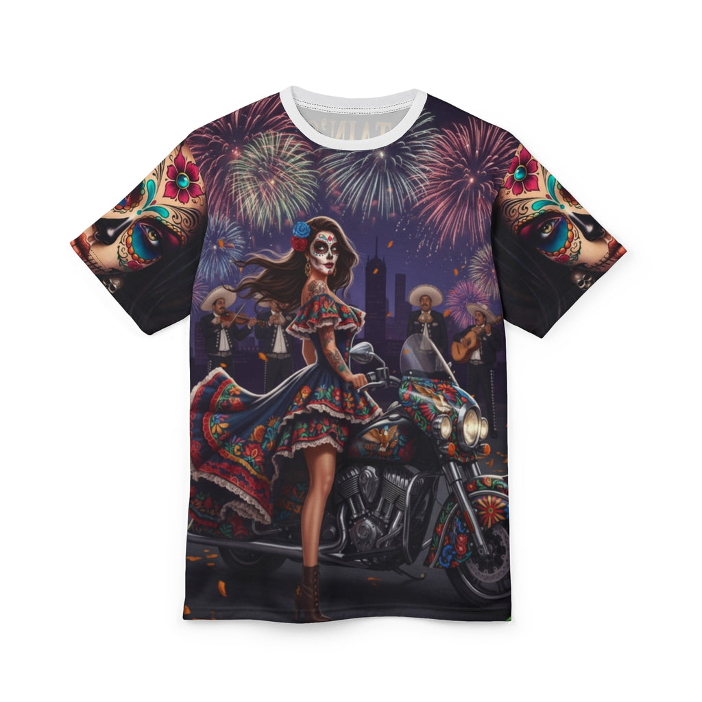 Day of the Dead Motorcycle Tee — Día de los Muertos Sugar Skull Rider Shirt